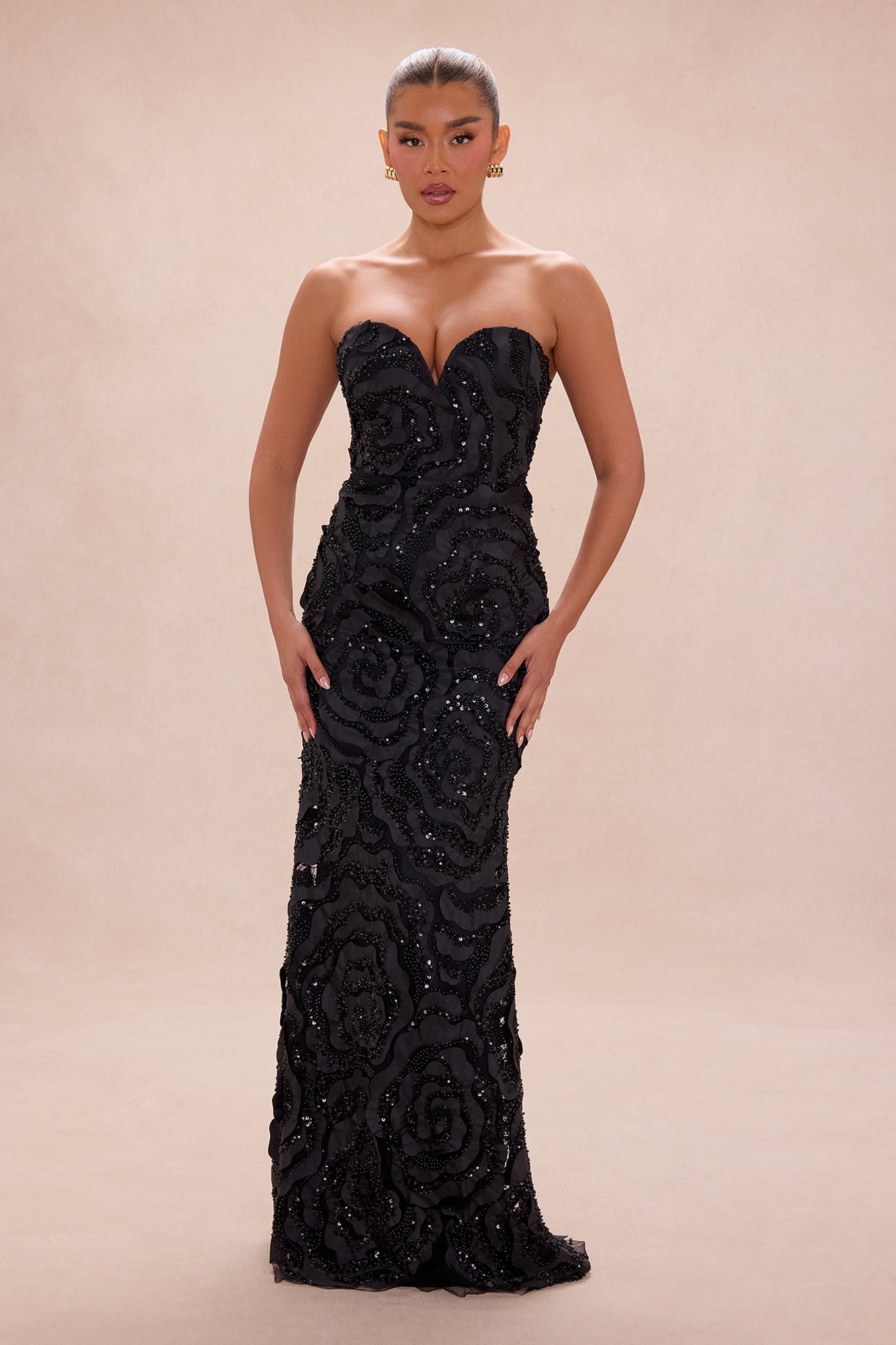 Elaine Embellished Sequin Gown - Black