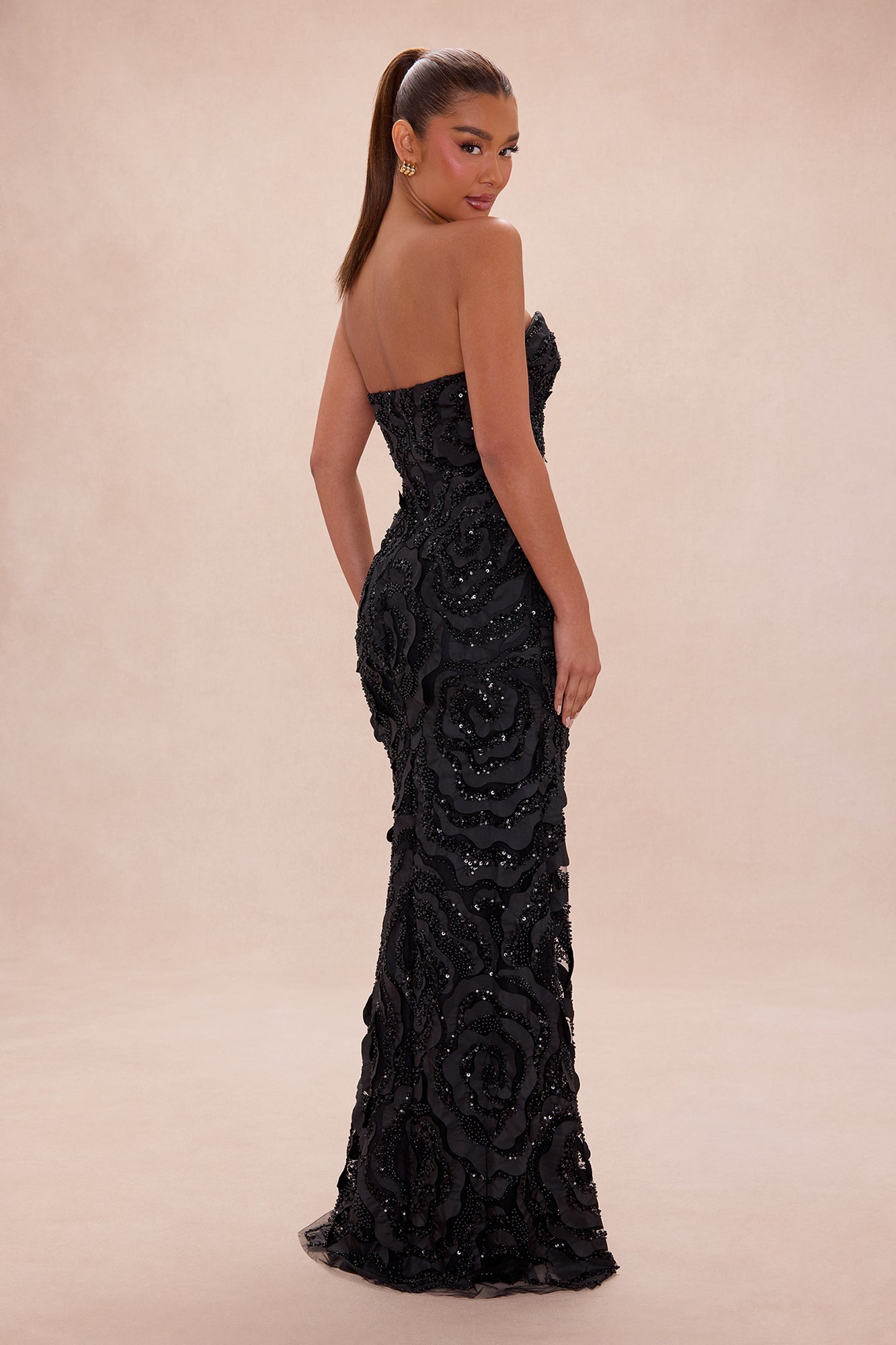 Elaine Embellished Sequin Gown - Black