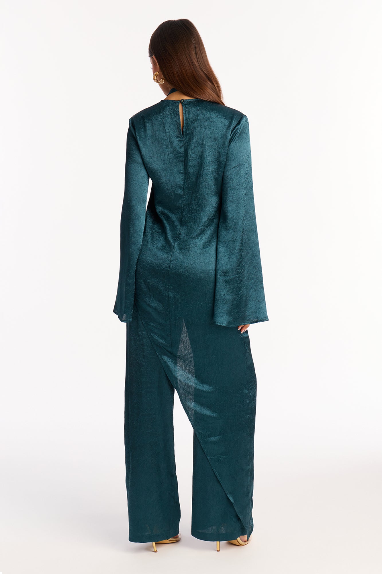 Clara Asymmetrical Satin Pant Set - Teal