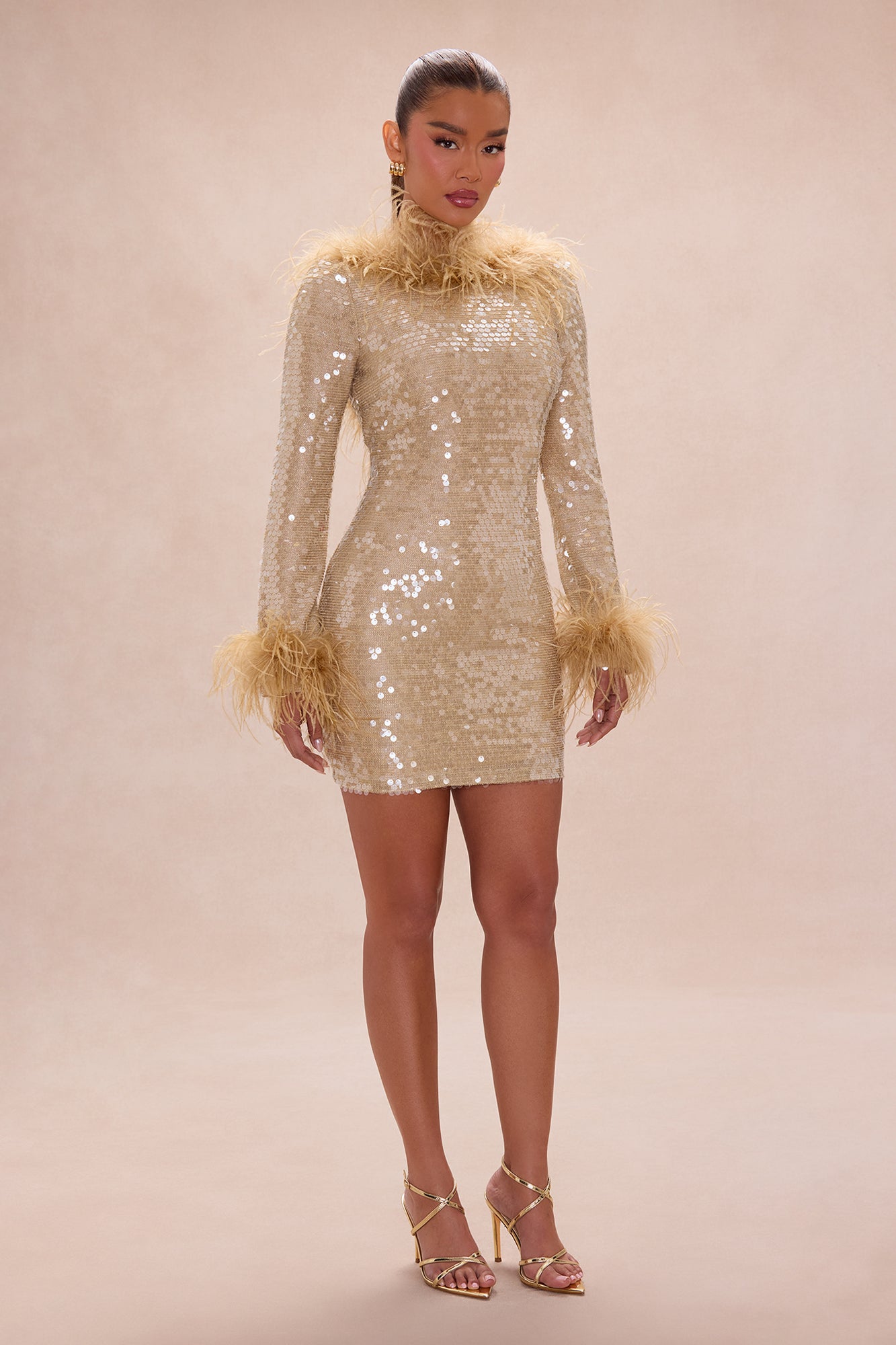 Elise Feathered Sequin Mini Dress - Gold