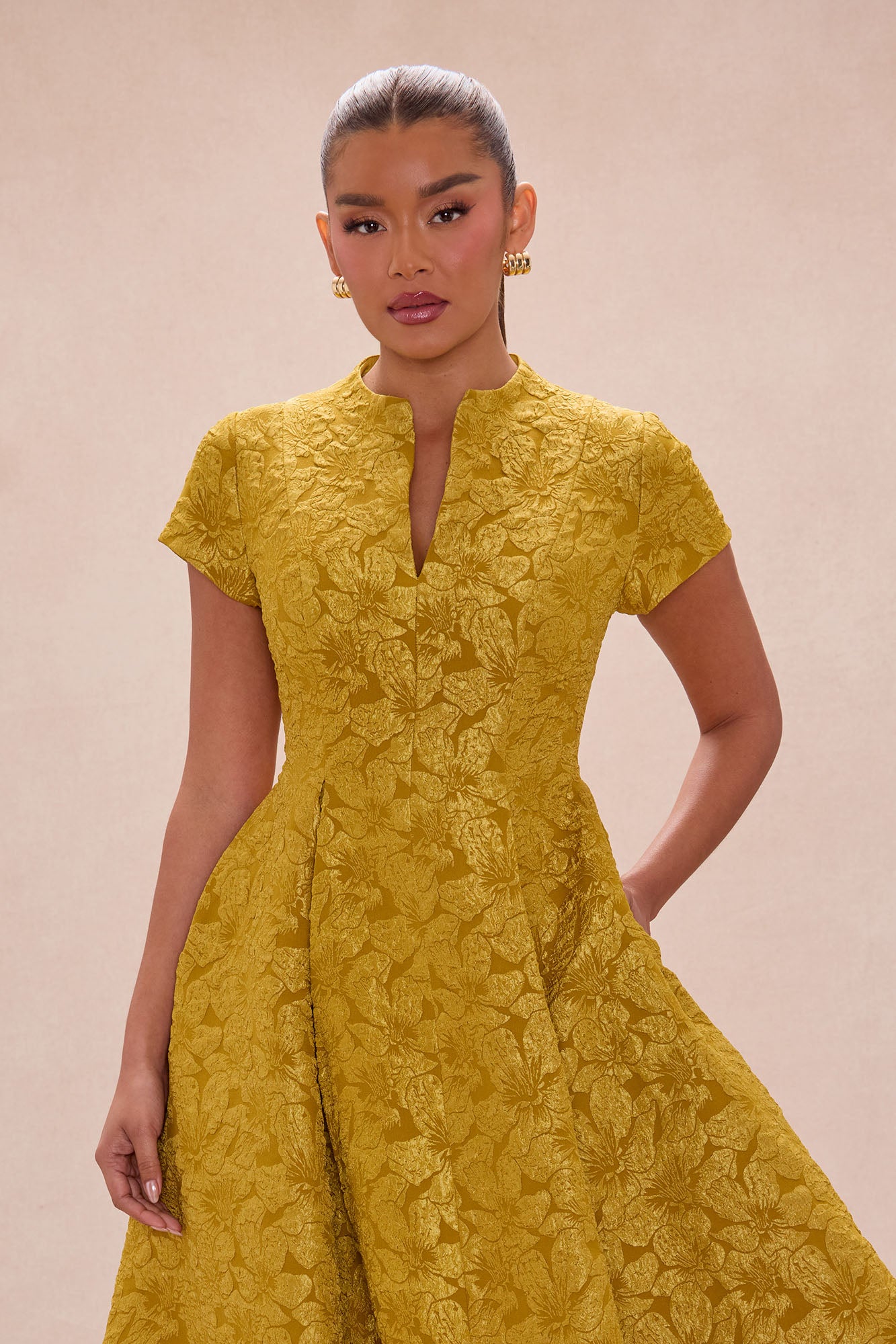 Maribelle Jacquard Midi Dress - Chartreuse