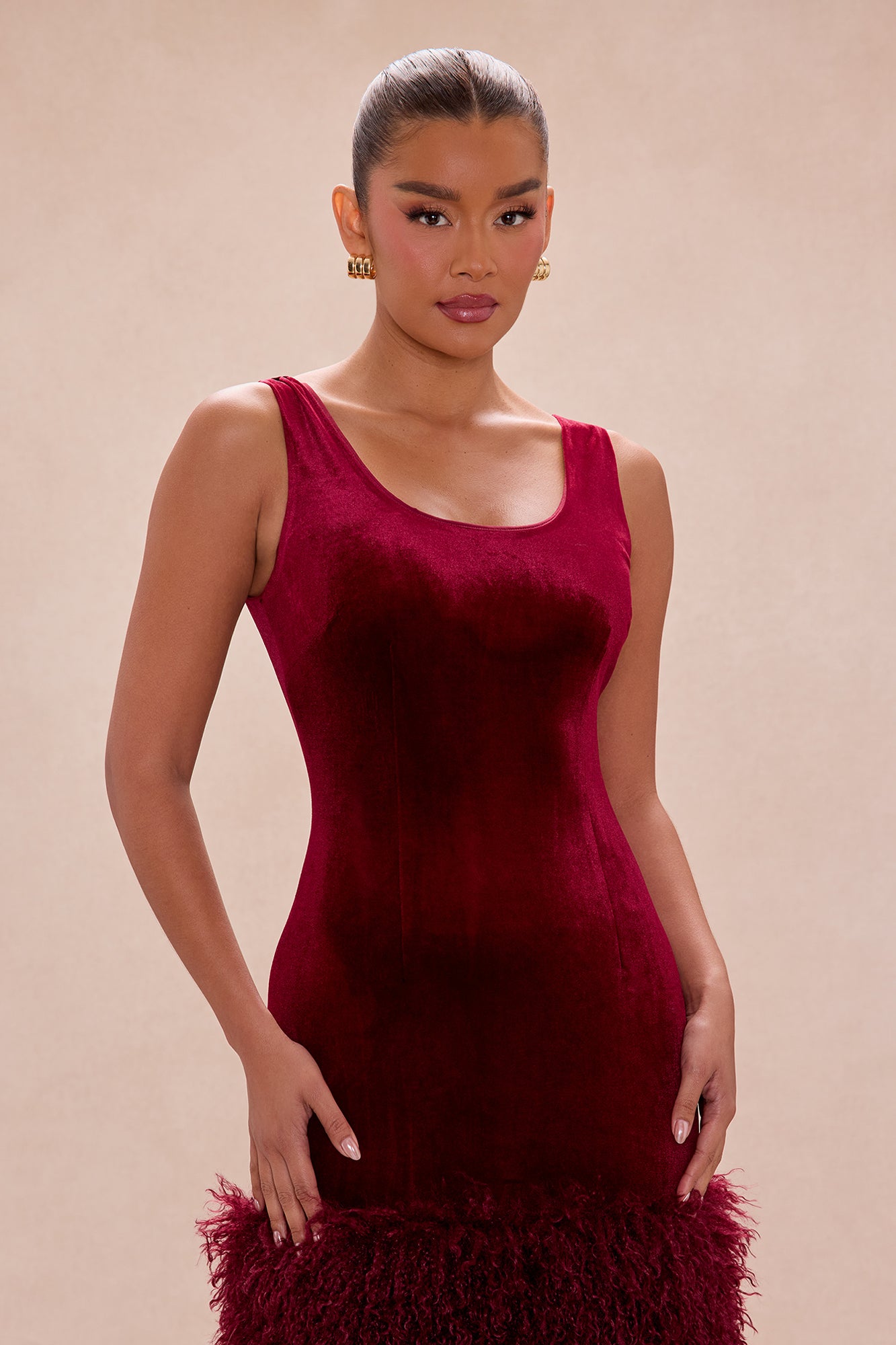 Star Studded Velvet Maxi Dress - Burgundy
