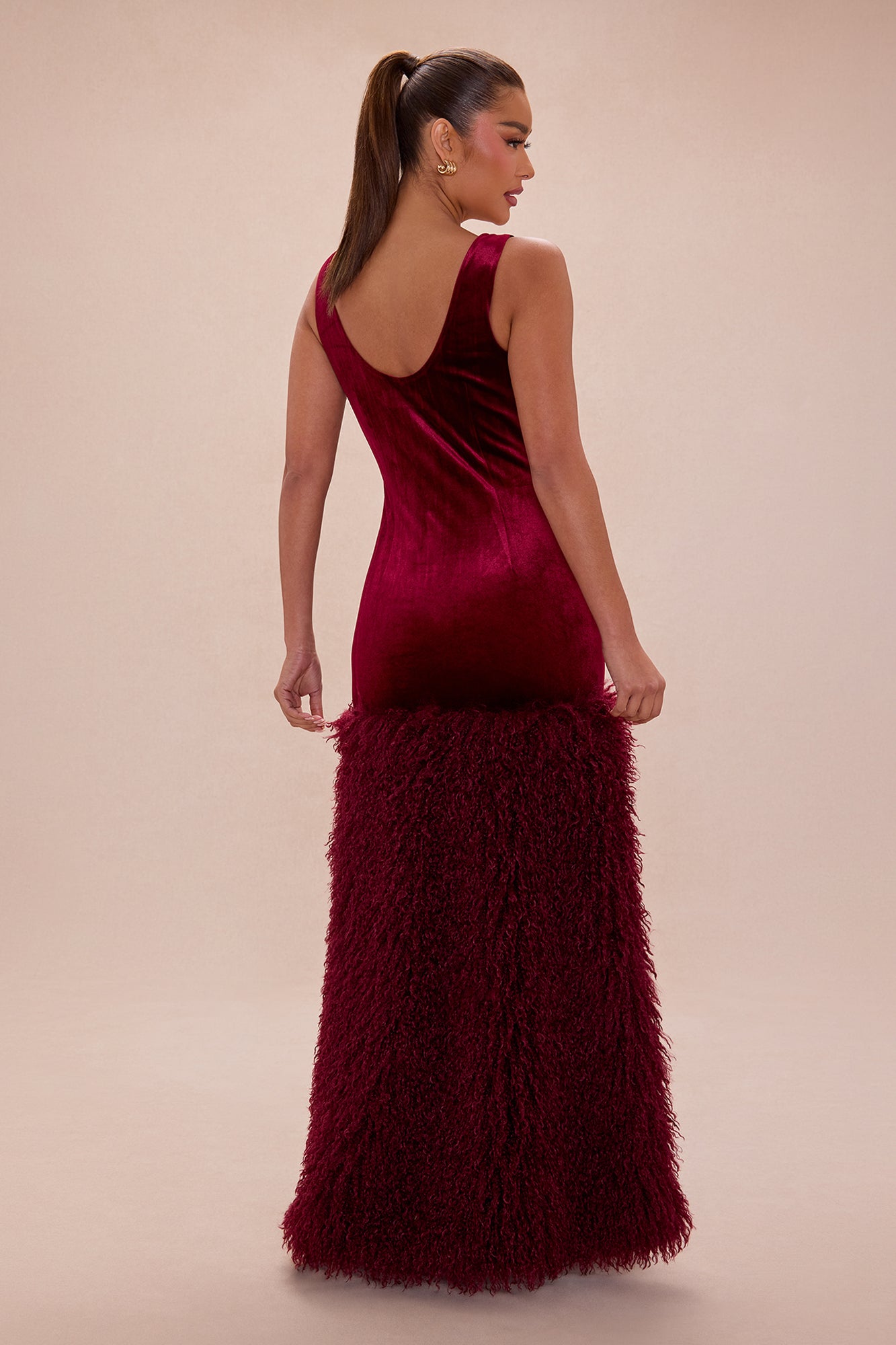 Star Studded Velvet Maxi Dress - Burgundy