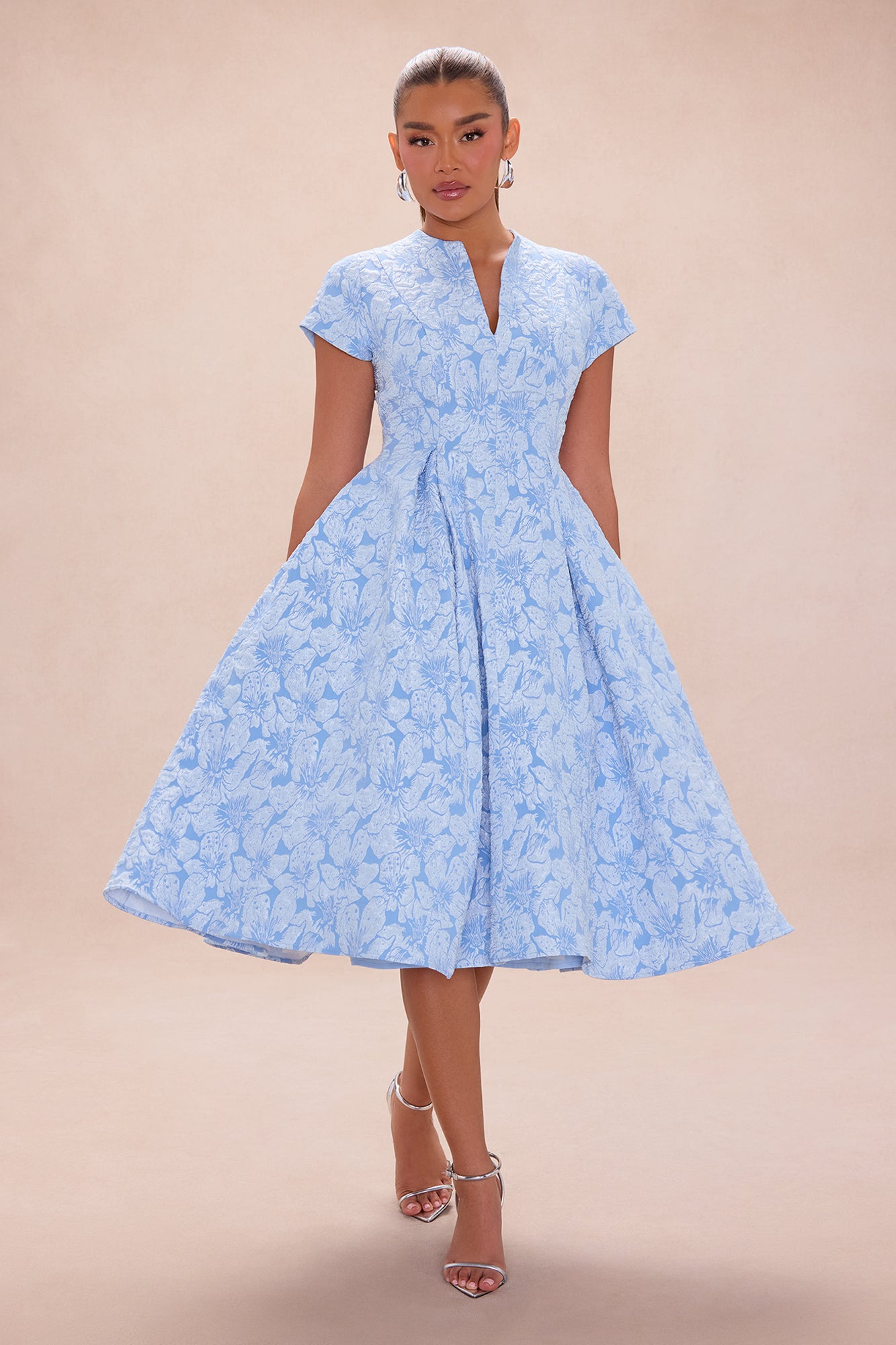 Maribelle Jacquard Midi Dress - Light Blue
