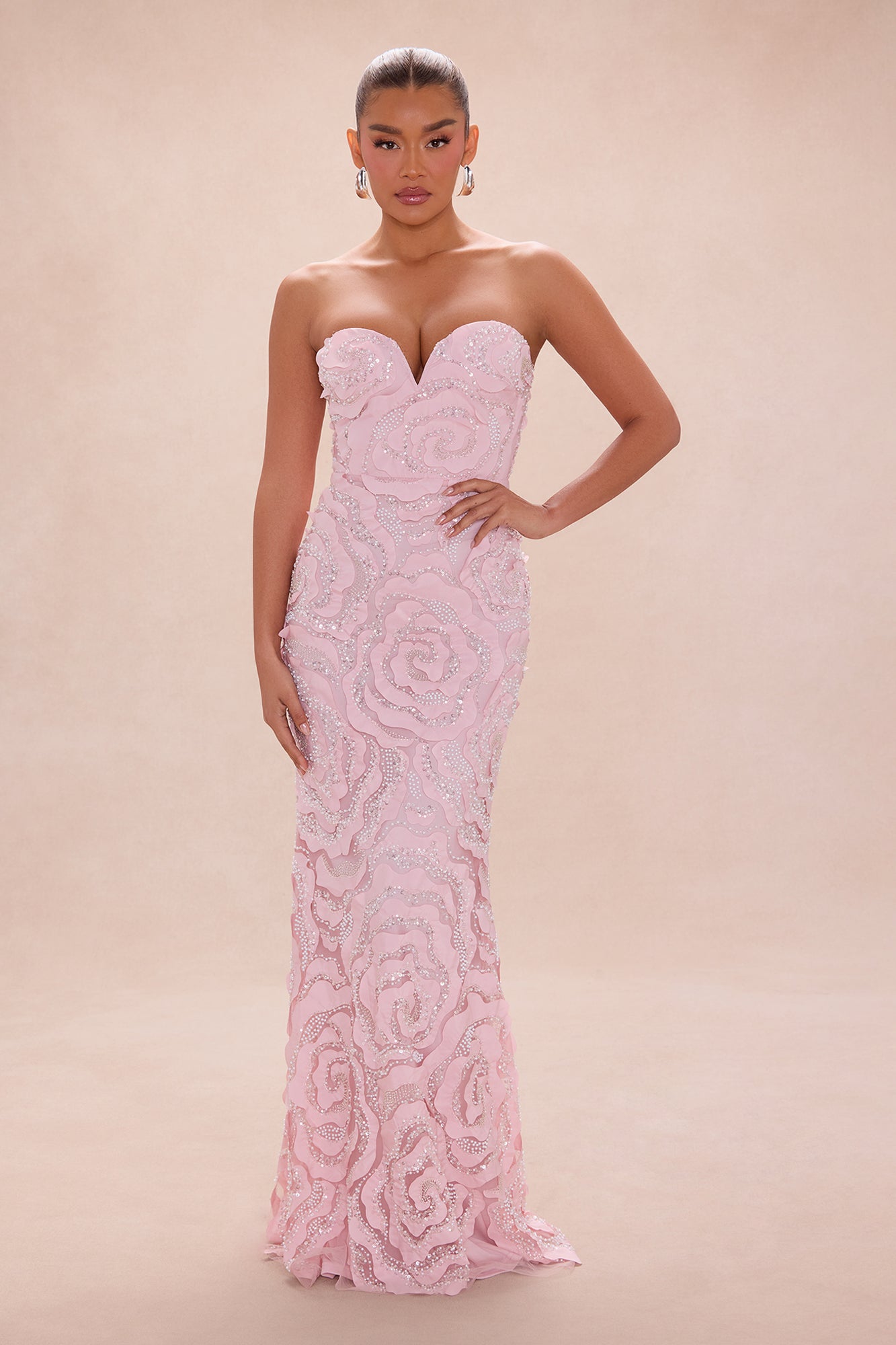 Elaine Embellished Sequin Gown - Light Pink