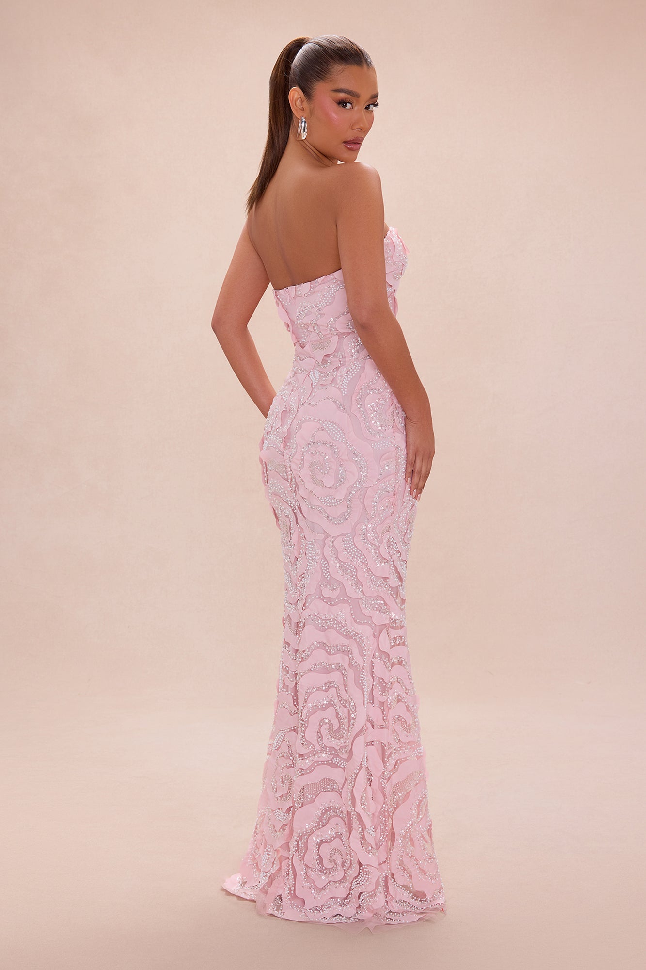 Elaine Embellished Sequin Gown - Light Pink