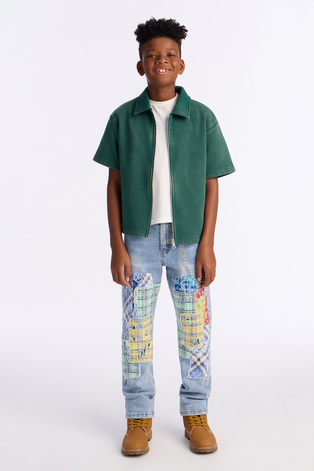 Mini Heavy Wash Oversized Full Zip Polo - Green