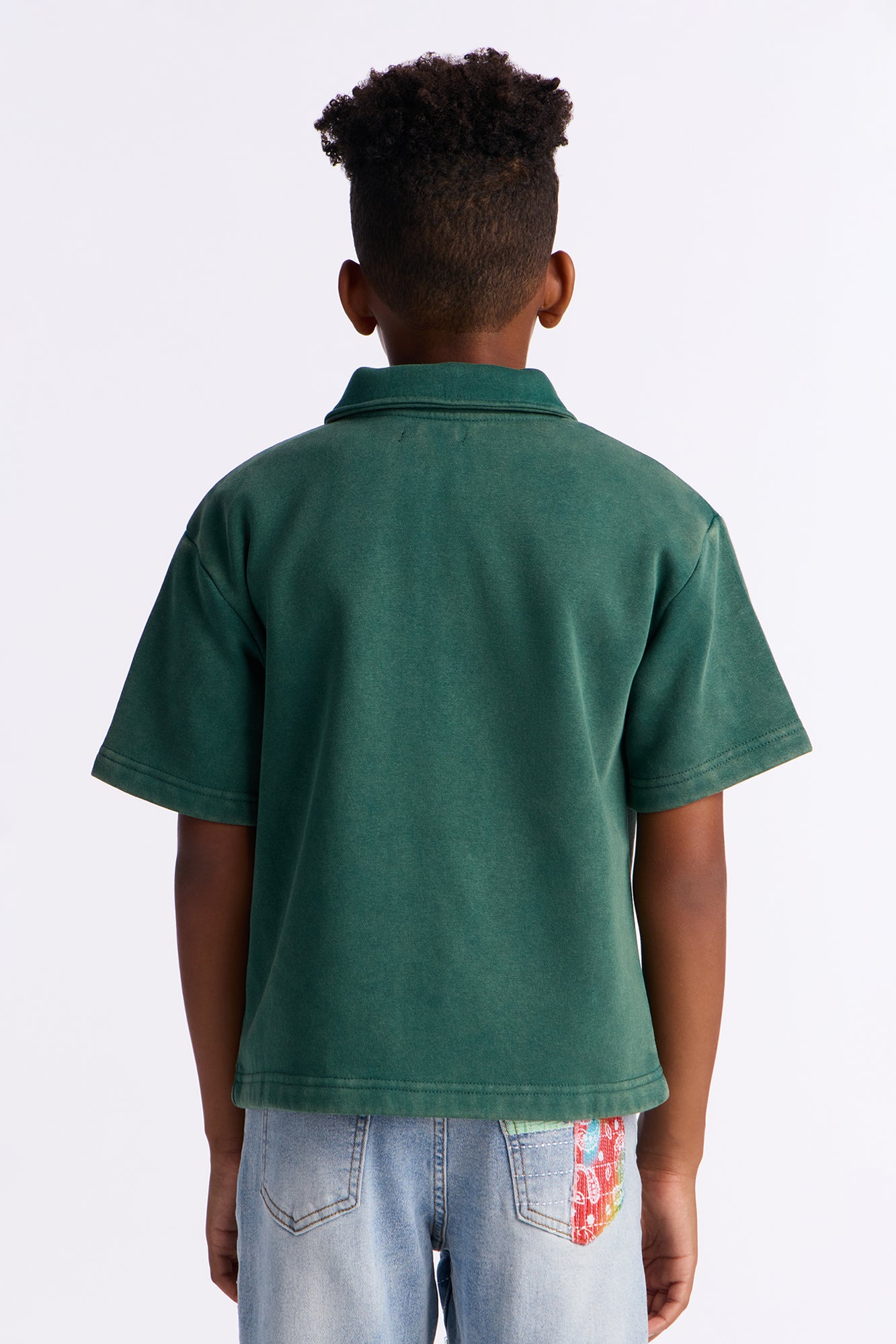 Mini Heavy Wash Oversized Full Zip Polo - Green