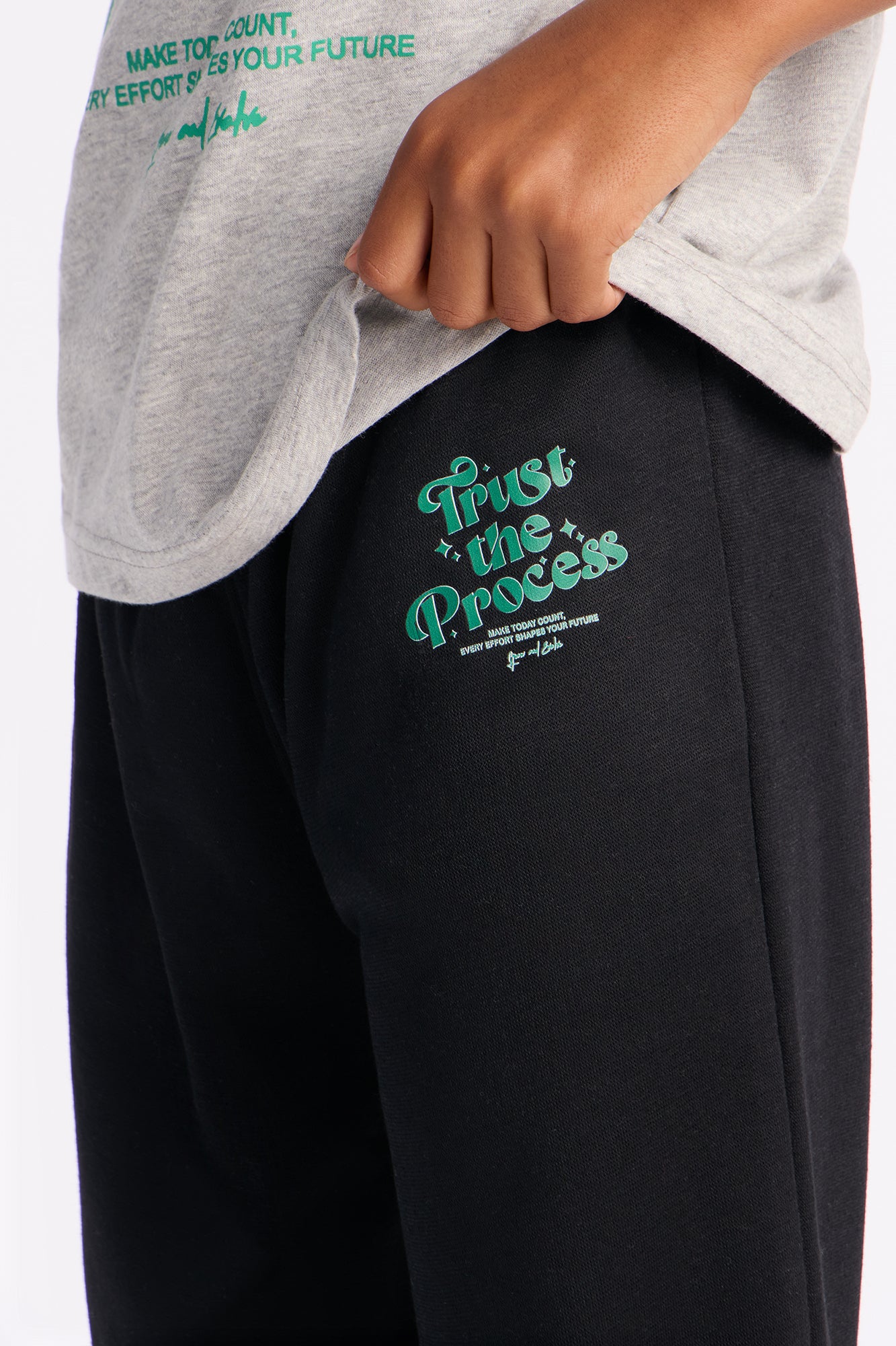 Mini Trust The Process Straight Leg Pant Set - Heather/Combo