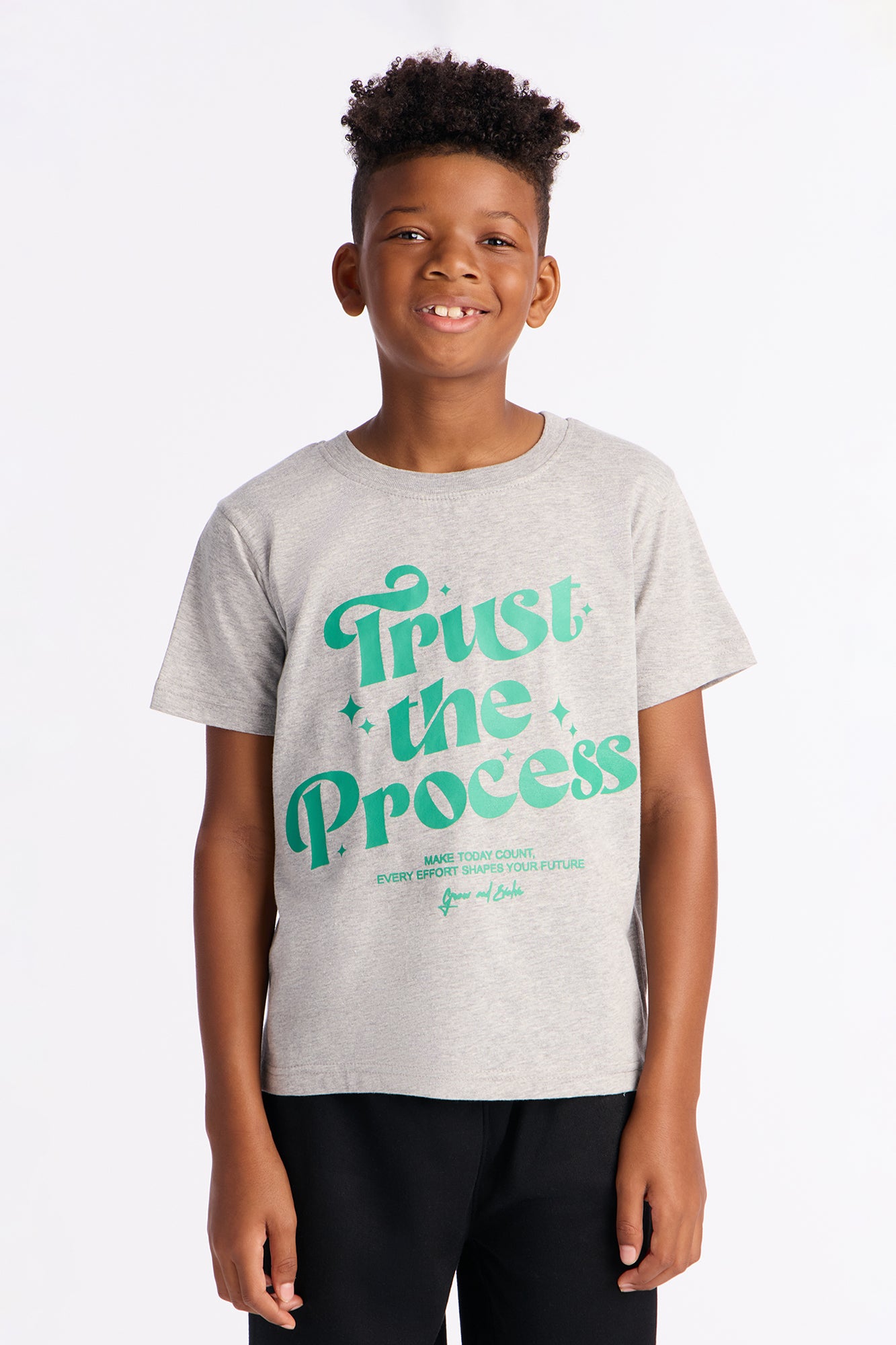 Mini Trust The Process Straight Leg Pant Set - Heather/Combo