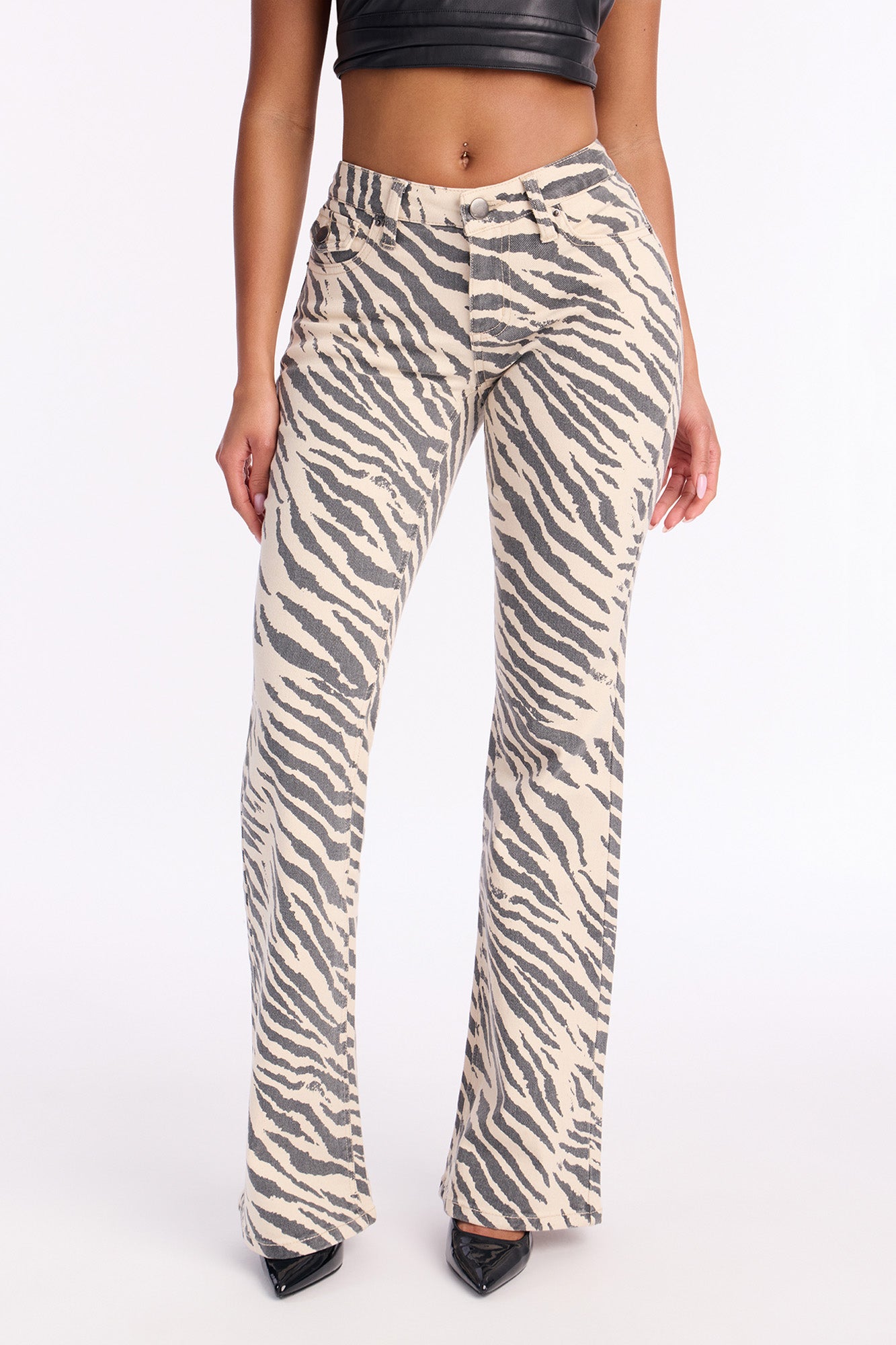Can't Tame Me Zebra Print Flare Jeans - Black/White