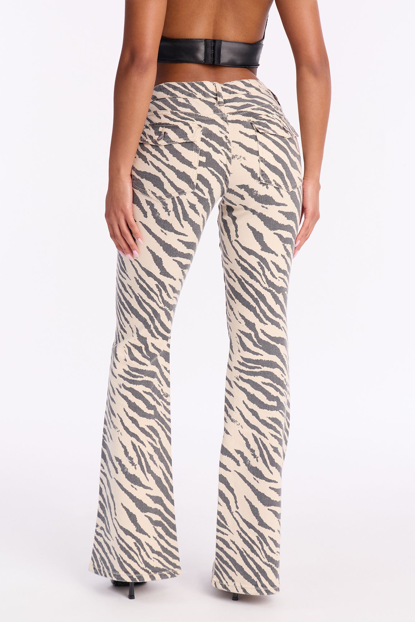 Can't Tame Me Zebra Print Flare Jeans - Black/White