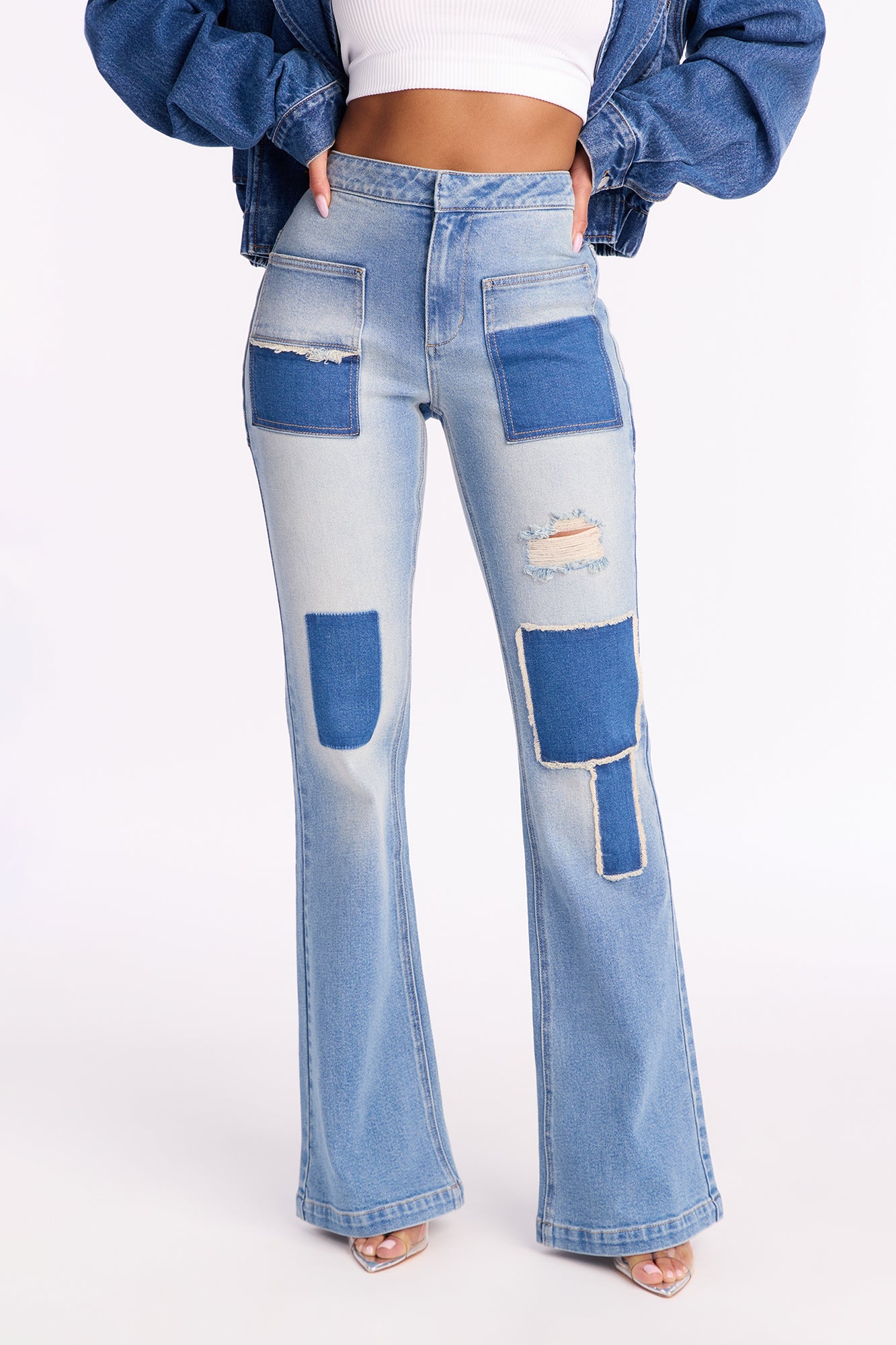 Handicraft Patchwork Flare Jean - Light Wash