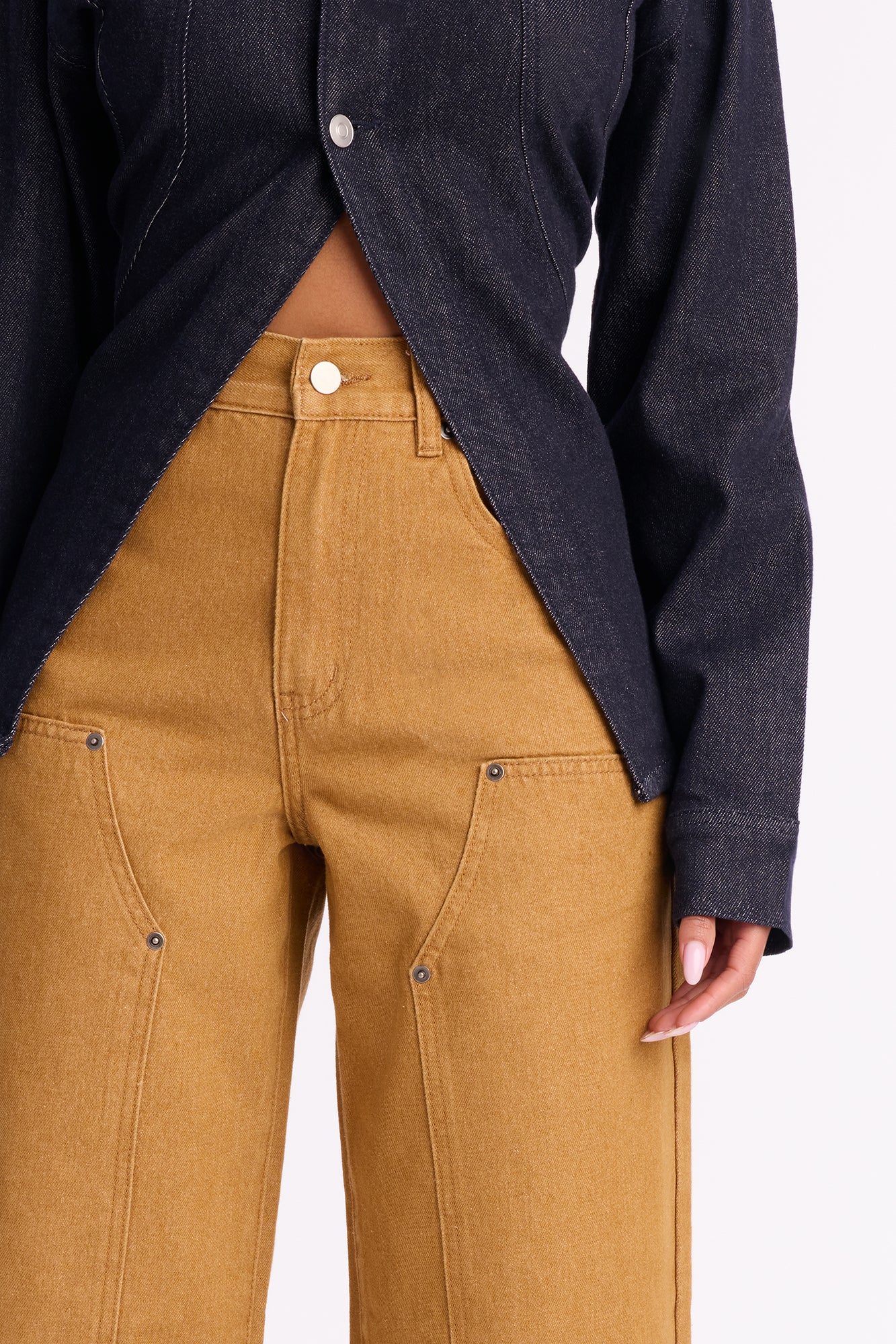 She Works Hard Utility Wide Leg Jeans - Brown