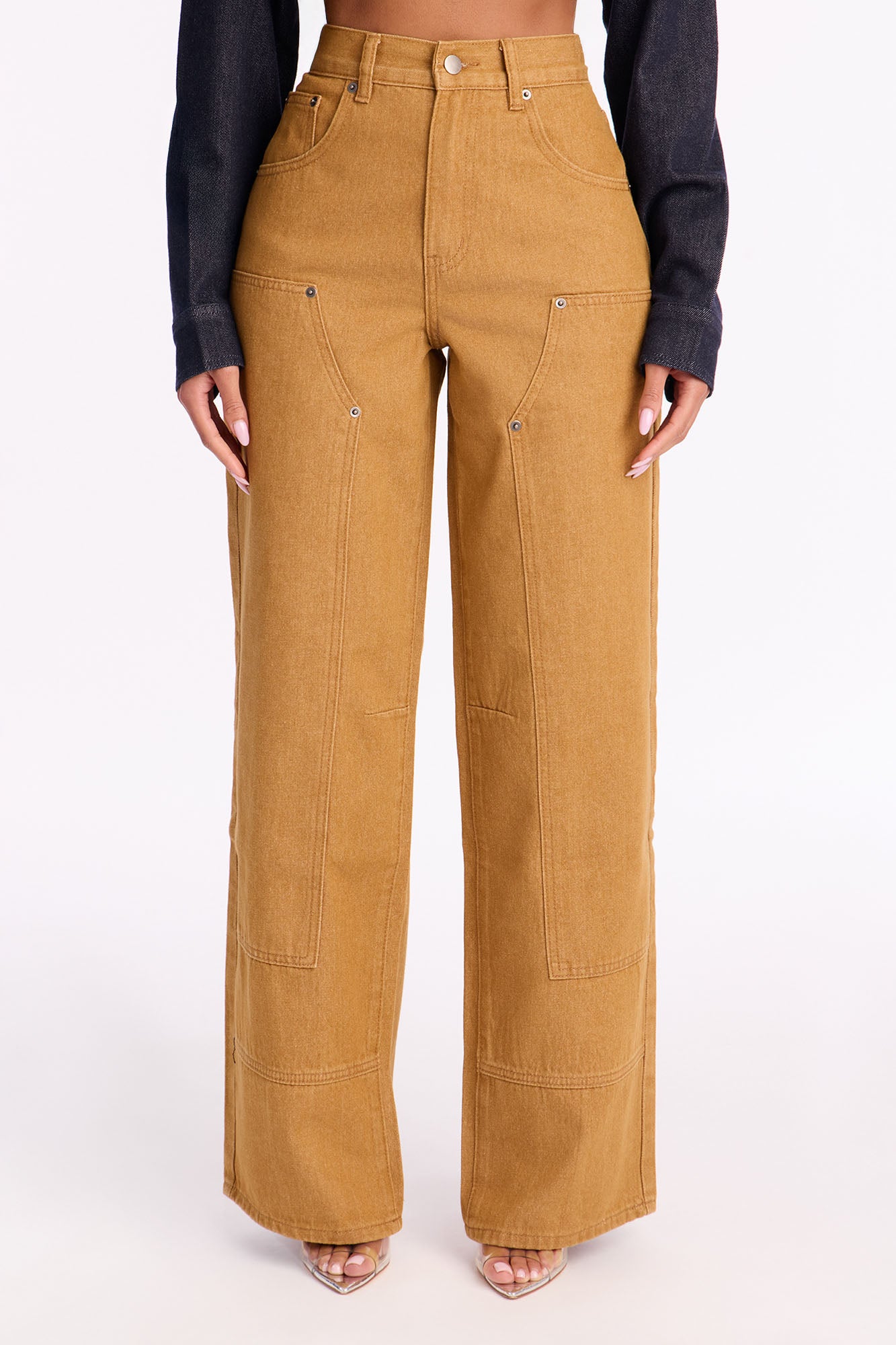She Works Hard Utility Wide Leg Jeans - Brown