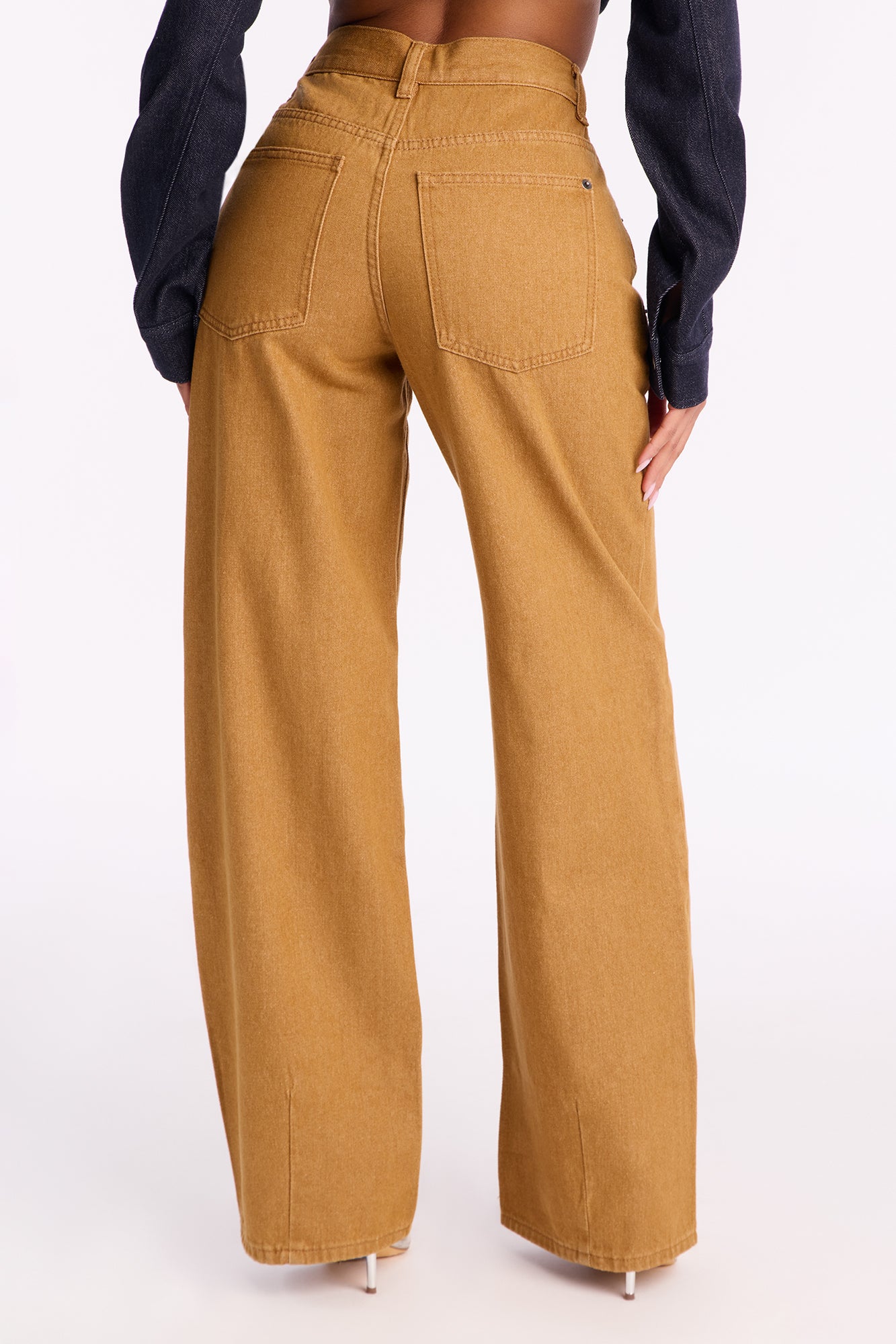 She Works Hard Utility Wide Leg Jeans - Brown