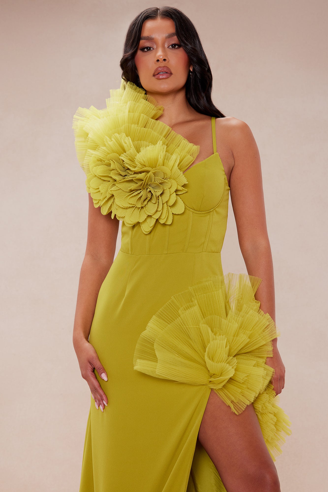 Sarafina Ruffle Maxi Dress - Chartreuse