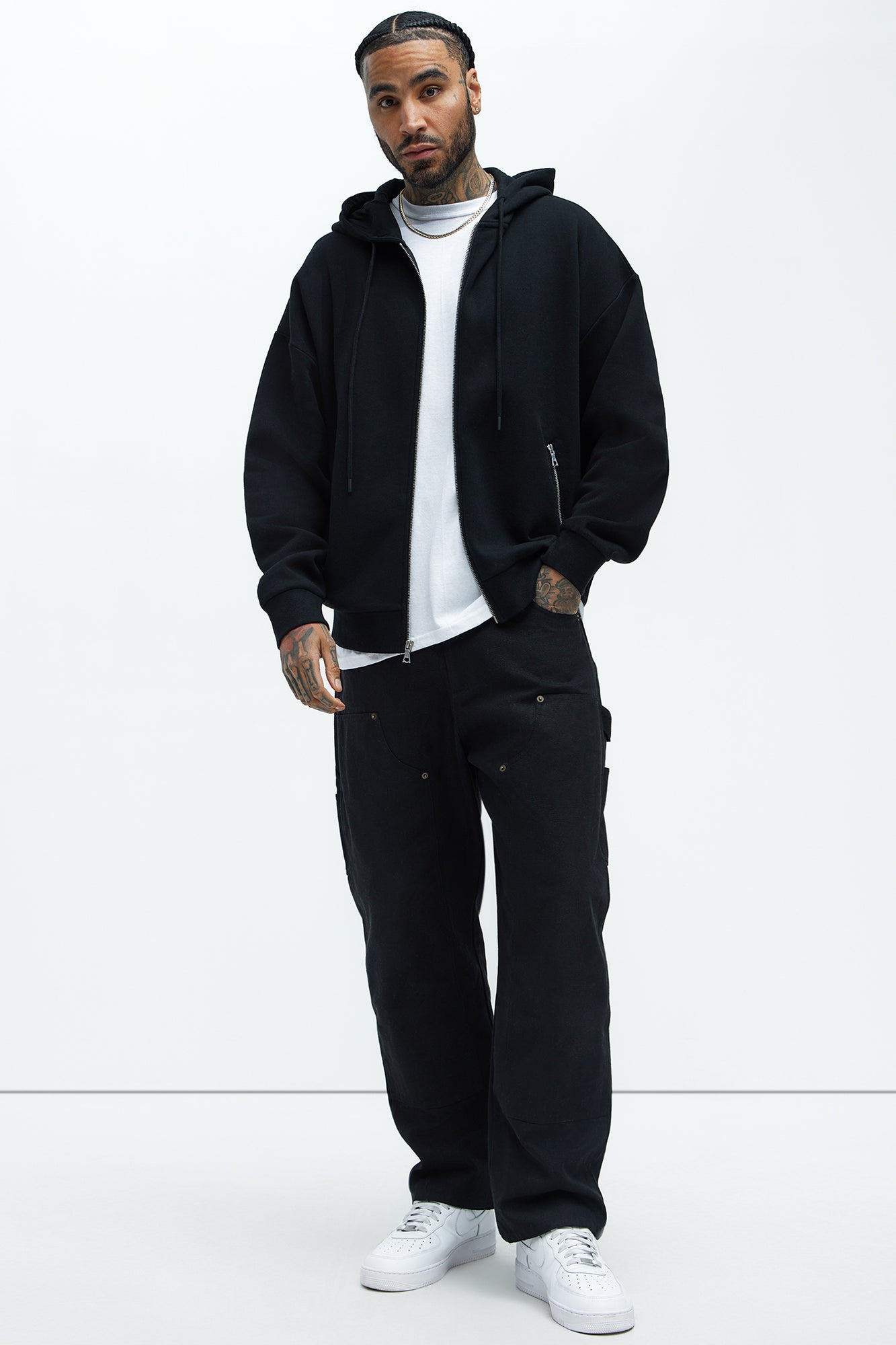 Tayson Stash Oversized Zip Up Hoodie - Black