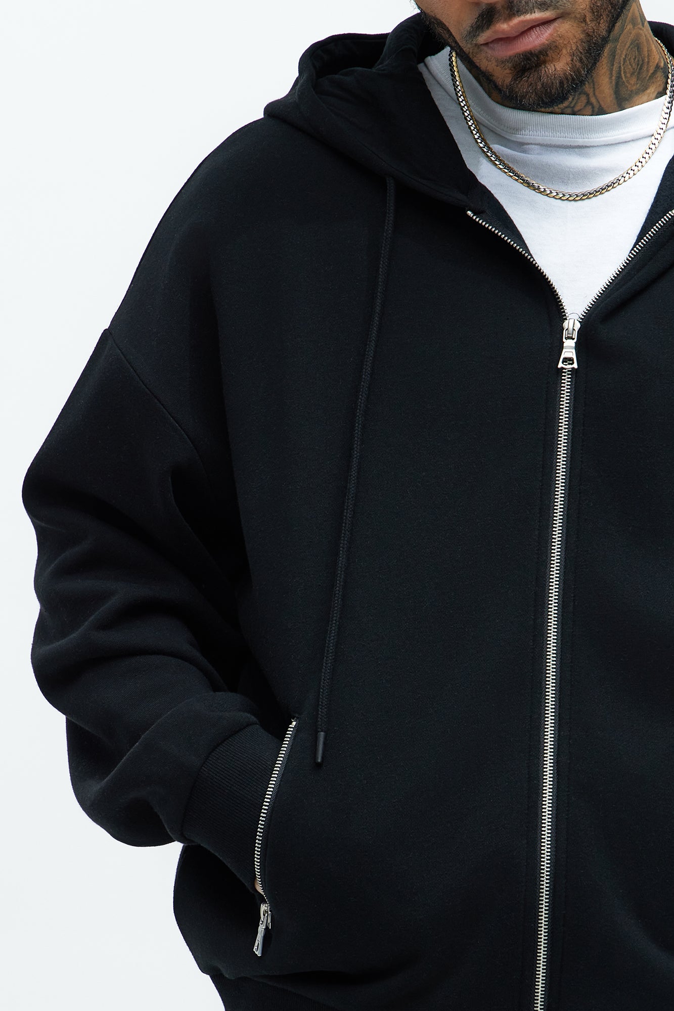Tayson Stash Oversized Zip Up Hoodie - Black