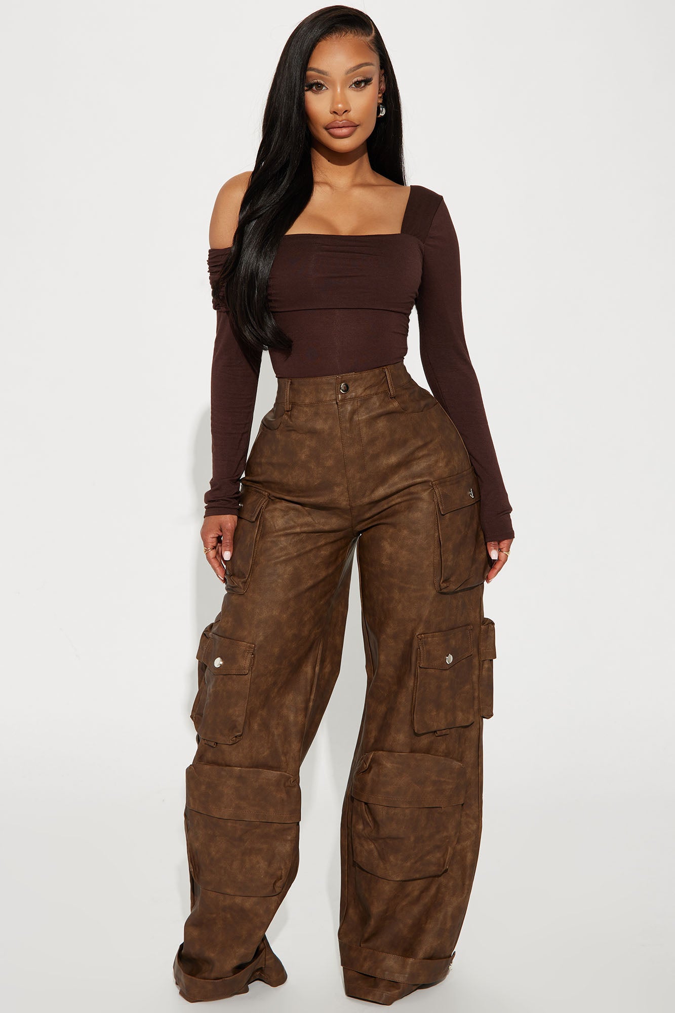 Gia One Shoulder Bodysuit - Brown