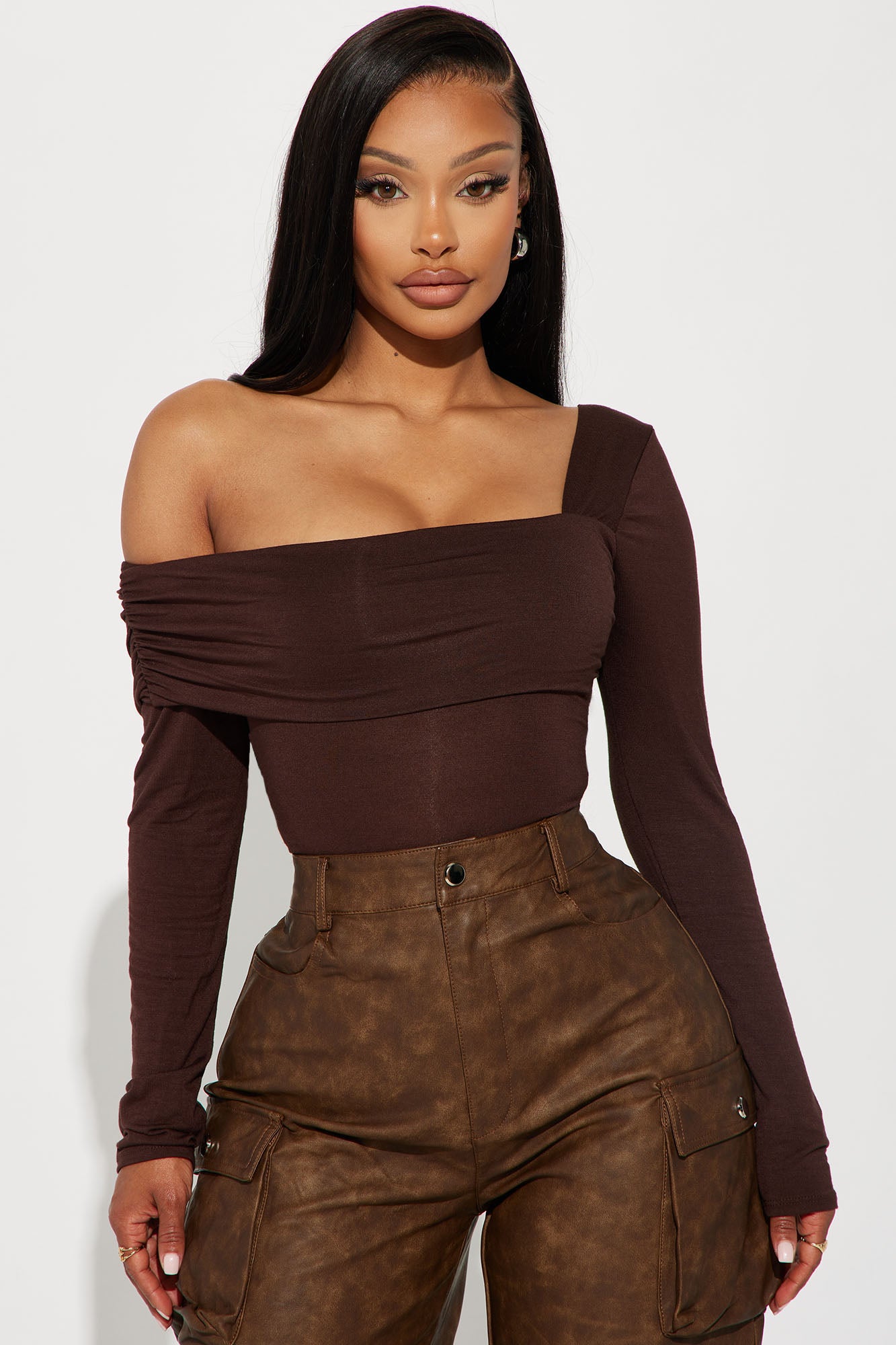 Gia One Shoulder Bodysuit - Brown