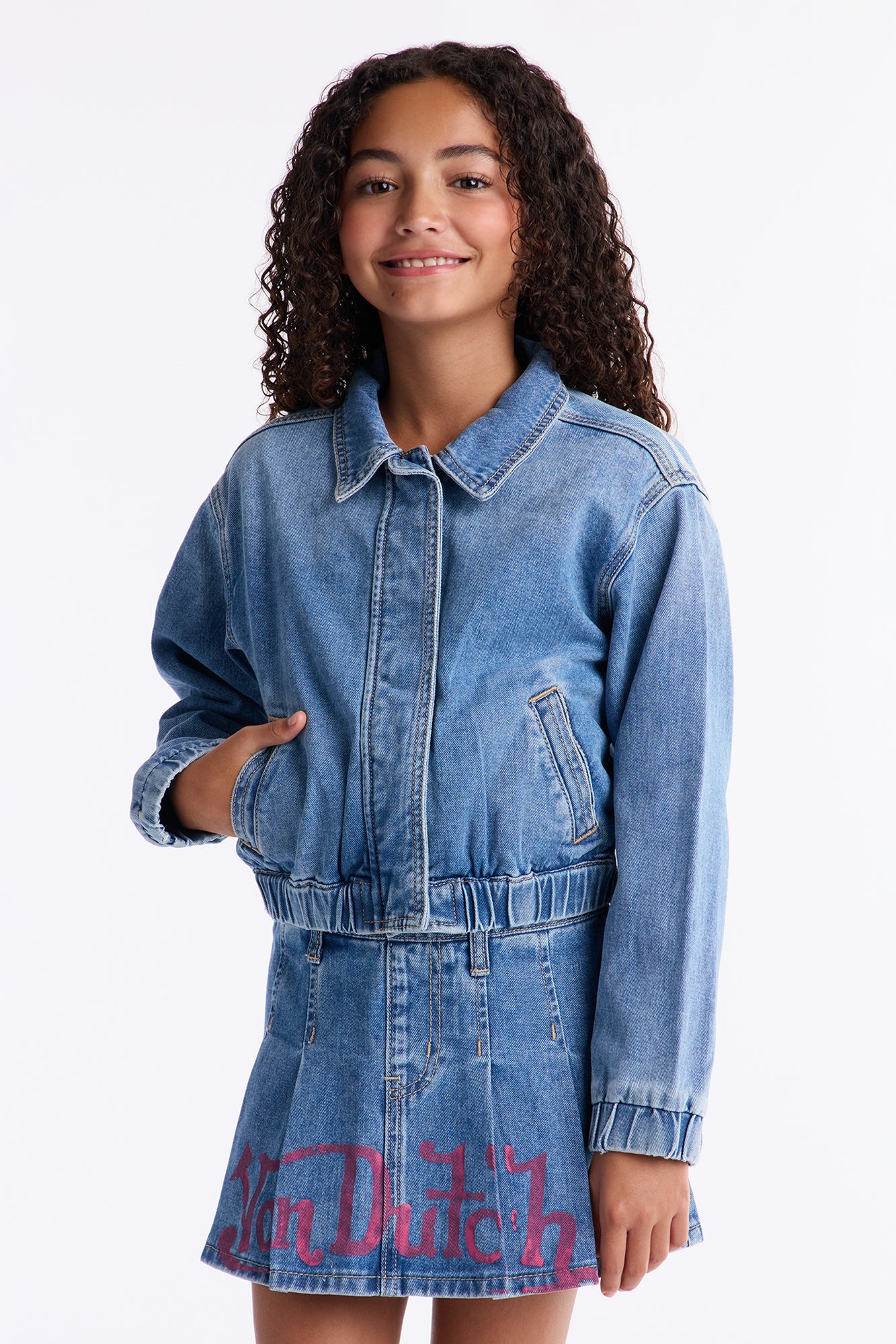 Mini Von Dutch Denim Bomber Jacket - Medium Wash