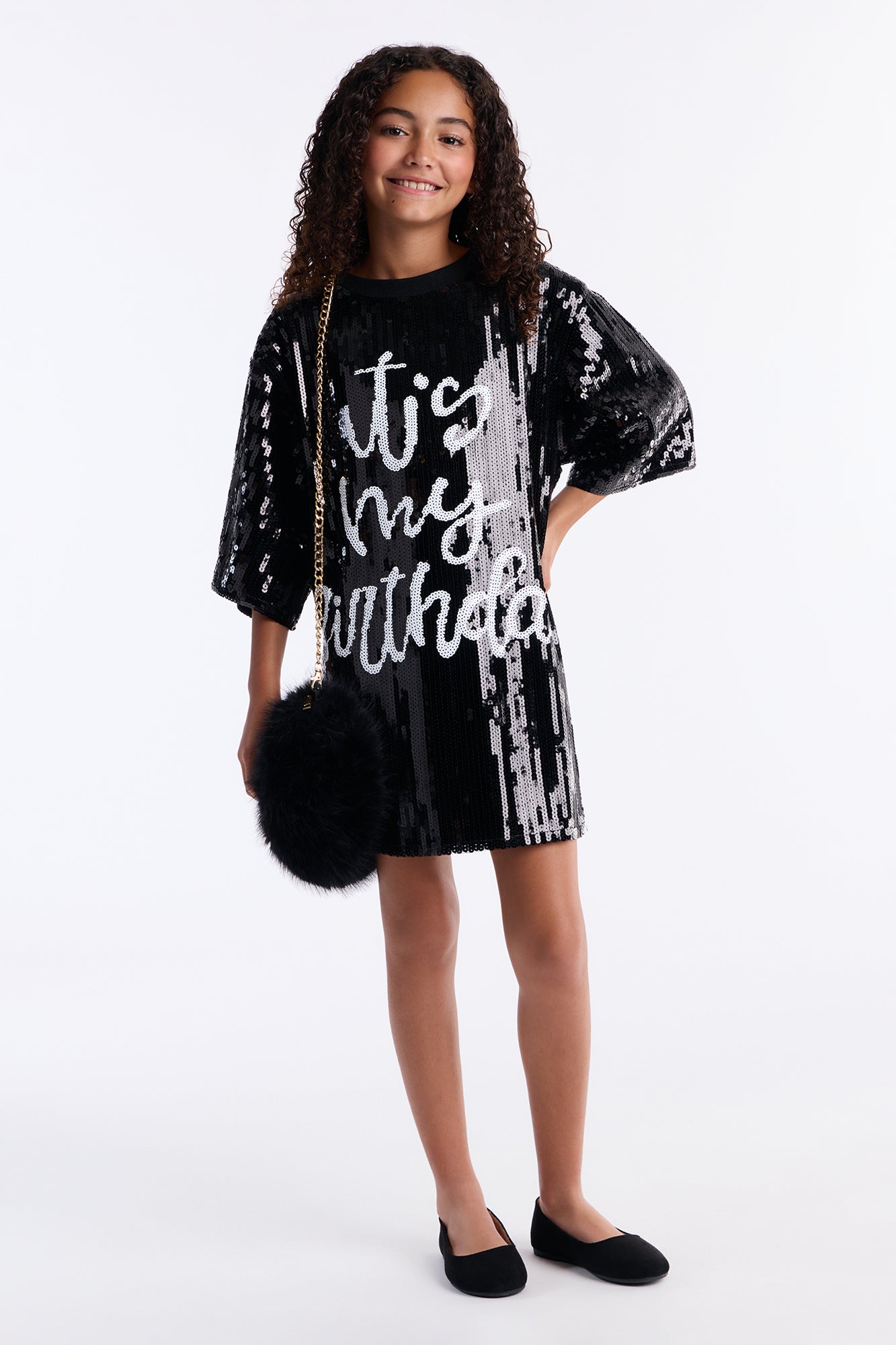 Mini Birthday Princess Sequin Shirt Dress - Black