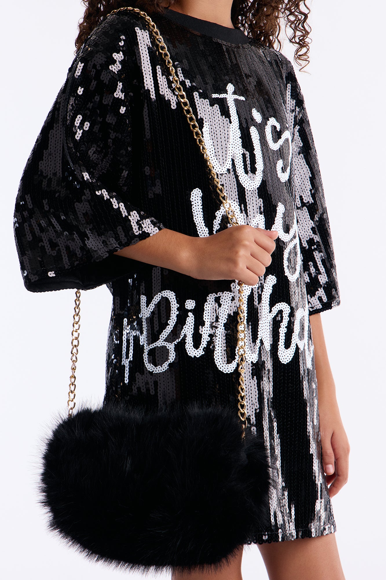 Mini Birthday Princess Sequin Shirt Dress - Black