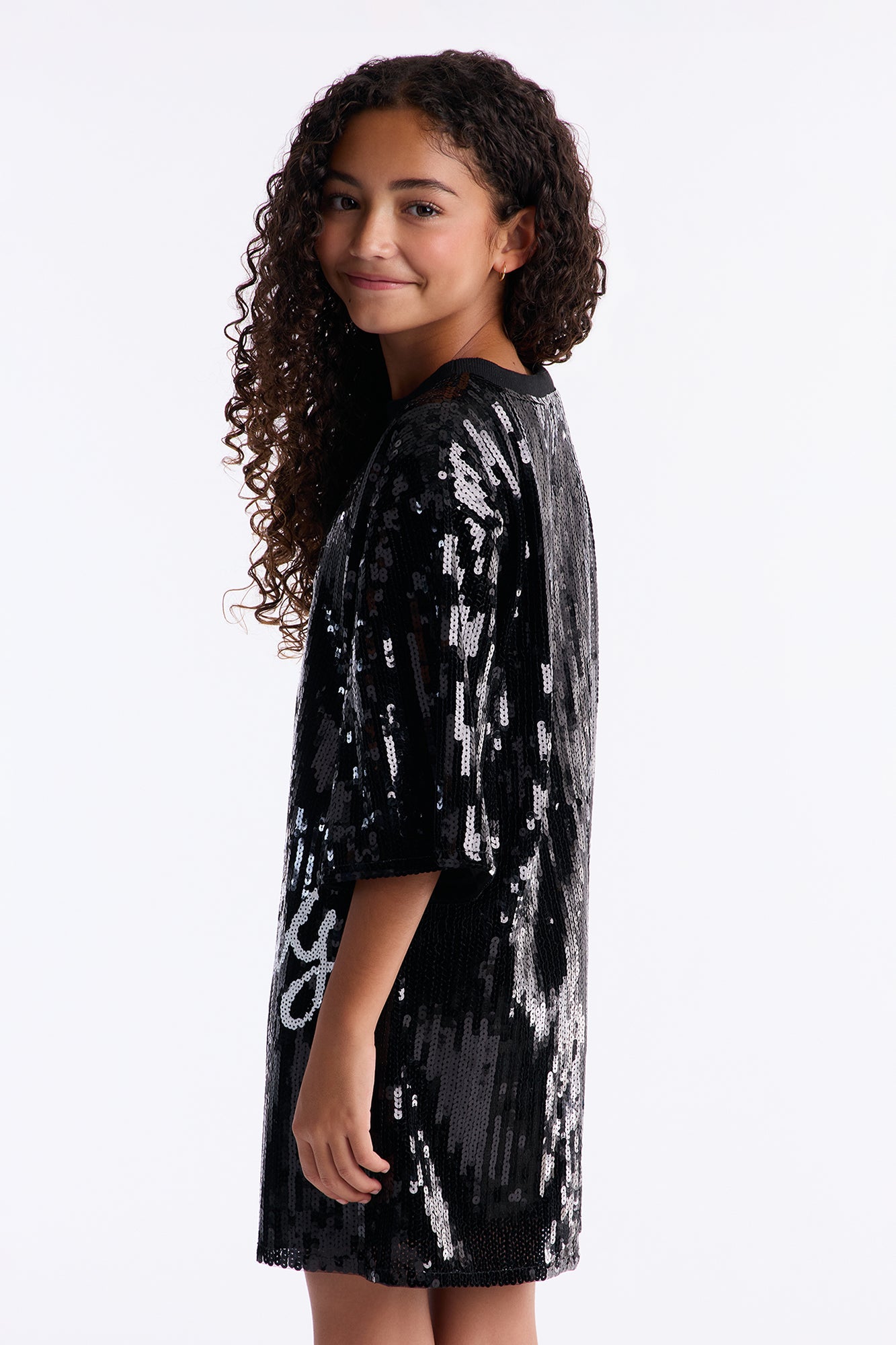 Mini Birthday Princess Sequin Shirt Dress - Black