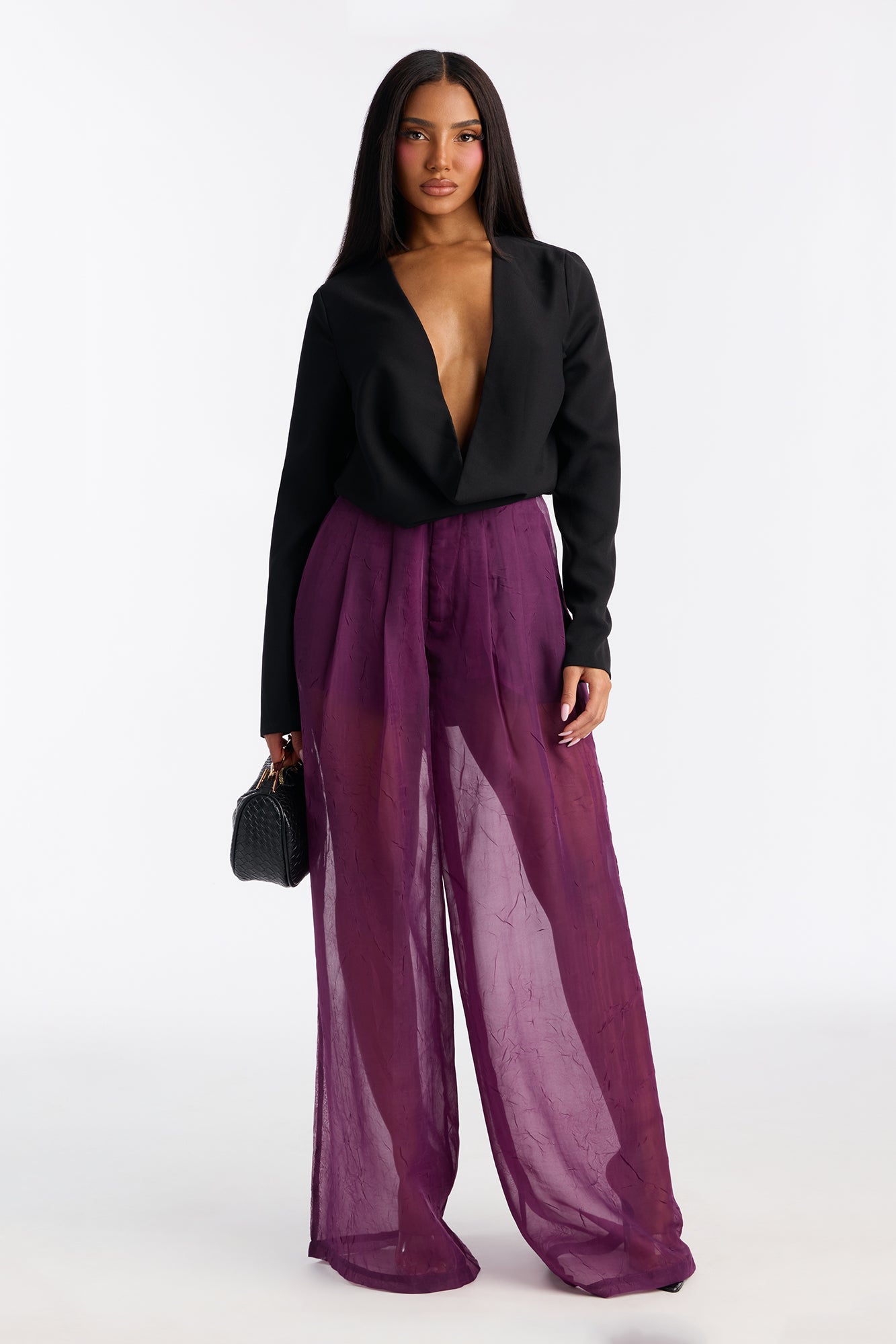 Late Nights Organza Wide Leg Pant 33″ - Plum