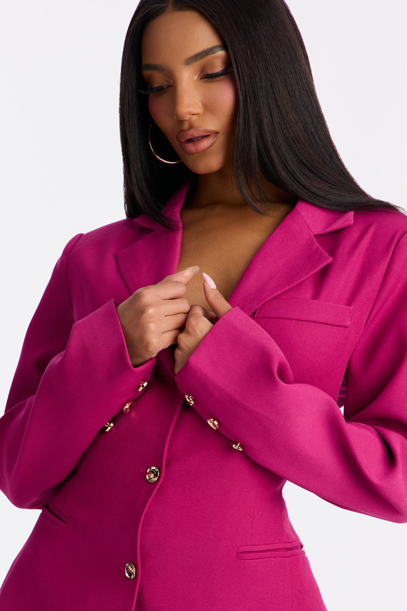 Jaymee Adjustable Waist Blazer Pant Set - Magenta