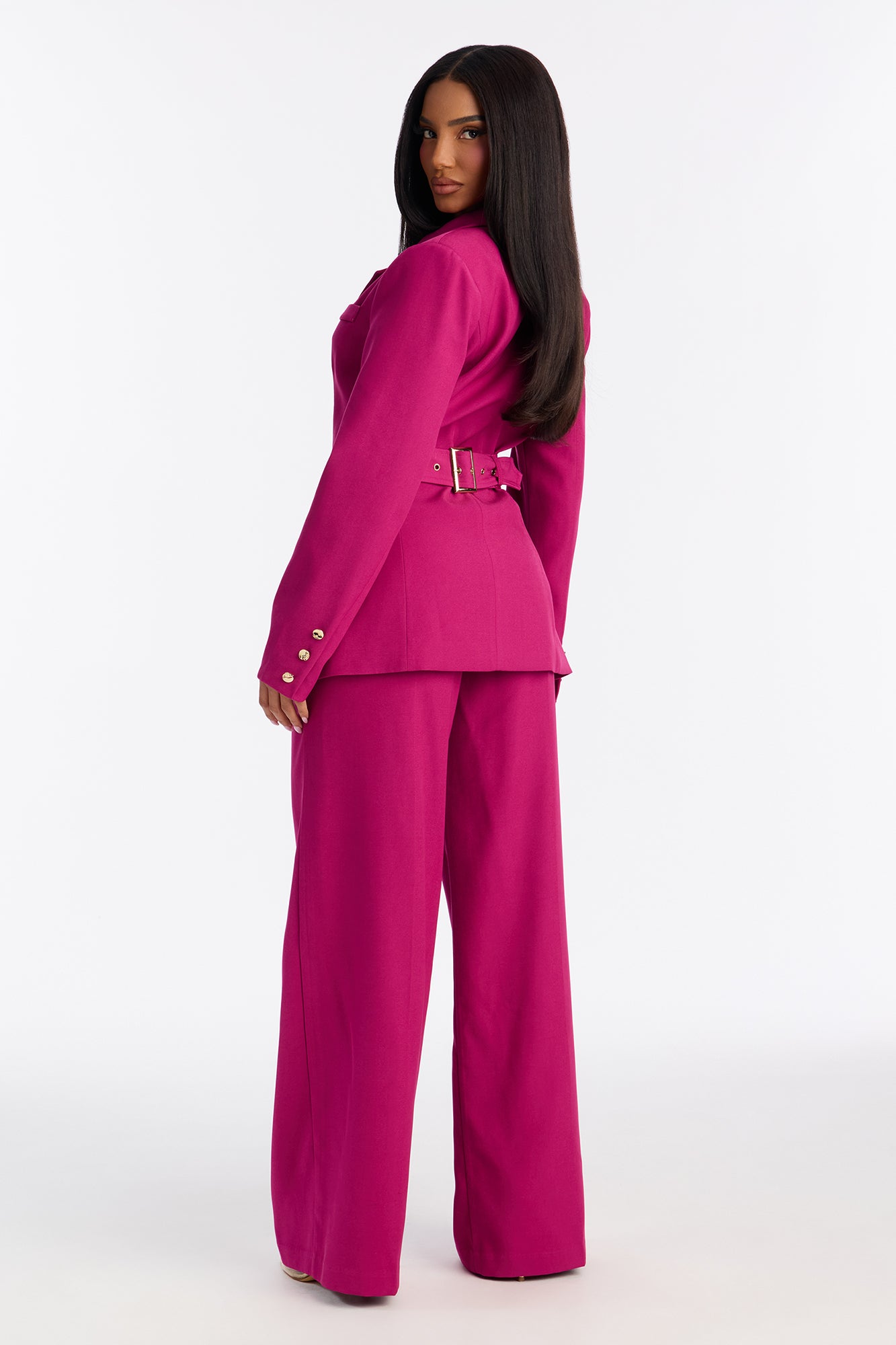 Jaymee Adjustable Waist Blazer Pant Set - Magenta