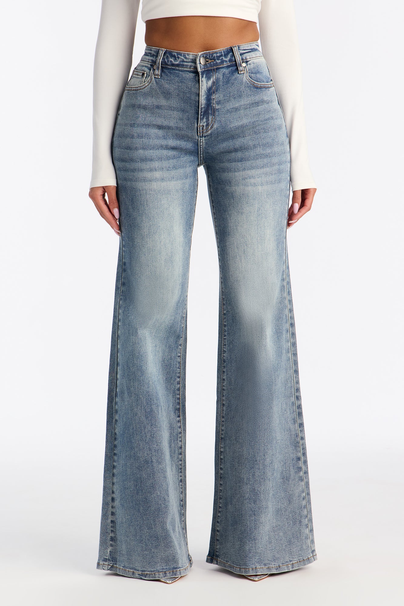 Keep Guessing Stretch Flare Jeans - Medium Wash