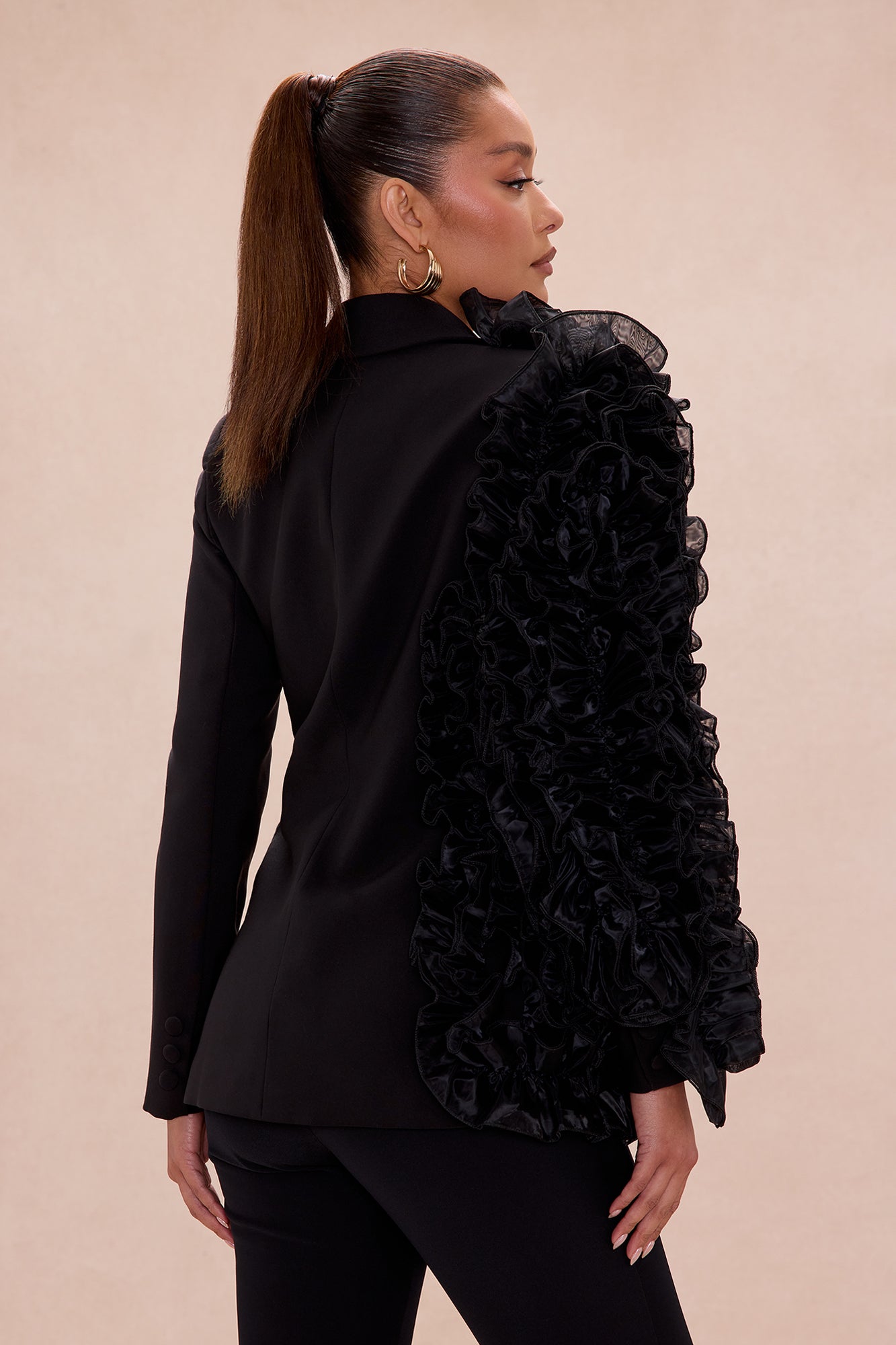 Camellia Ruffle Blazer - Black