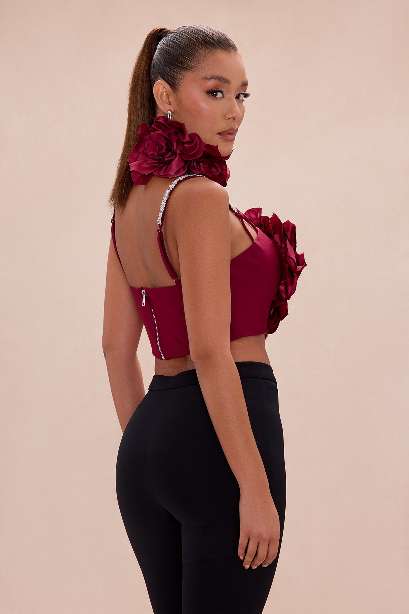 Raven Floral Applique Crop Top - Wine