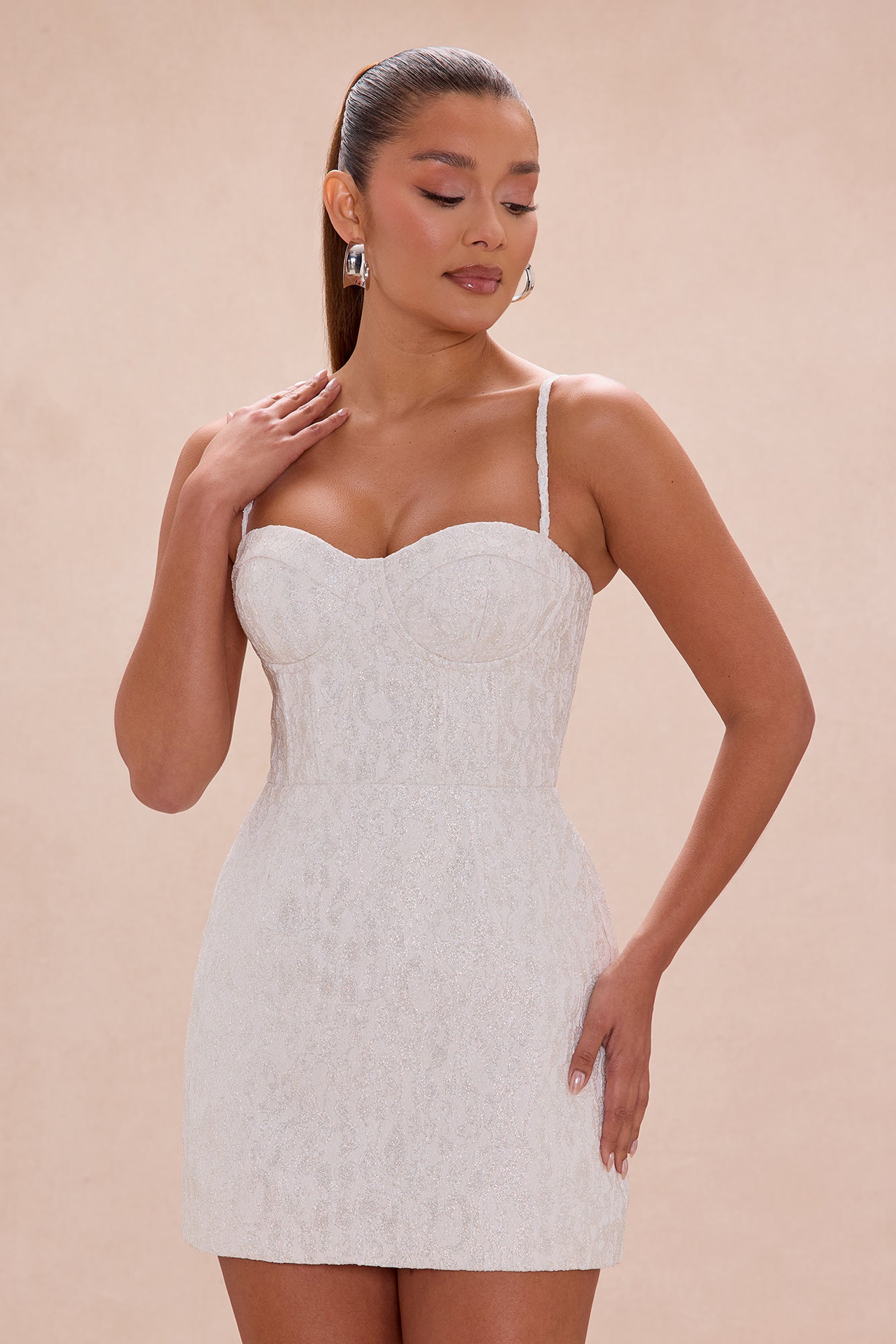 Gabriella Glitter A Line Mini Dress - Champagne