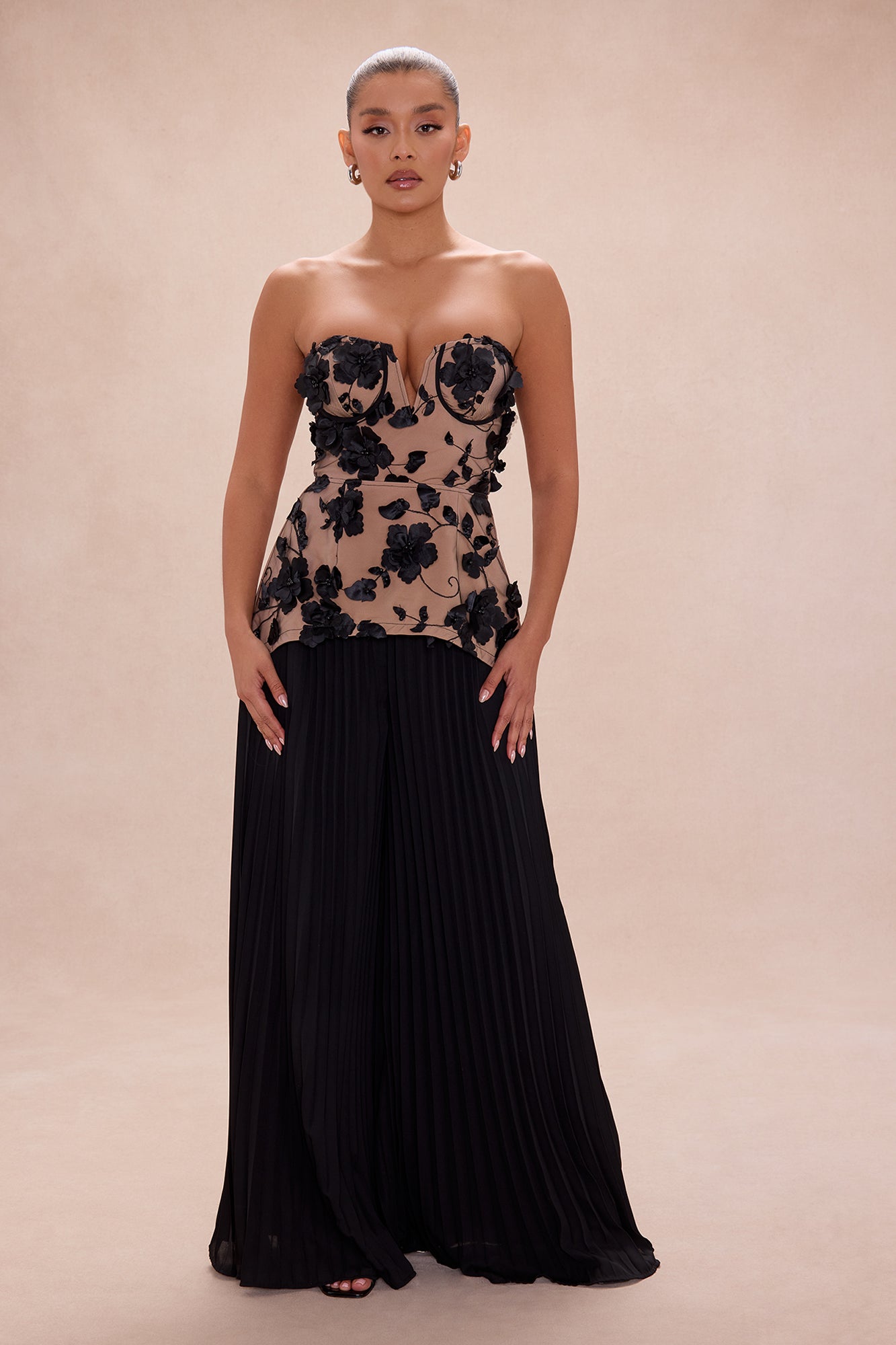 Portia Pleated Pant Set - Black/combo