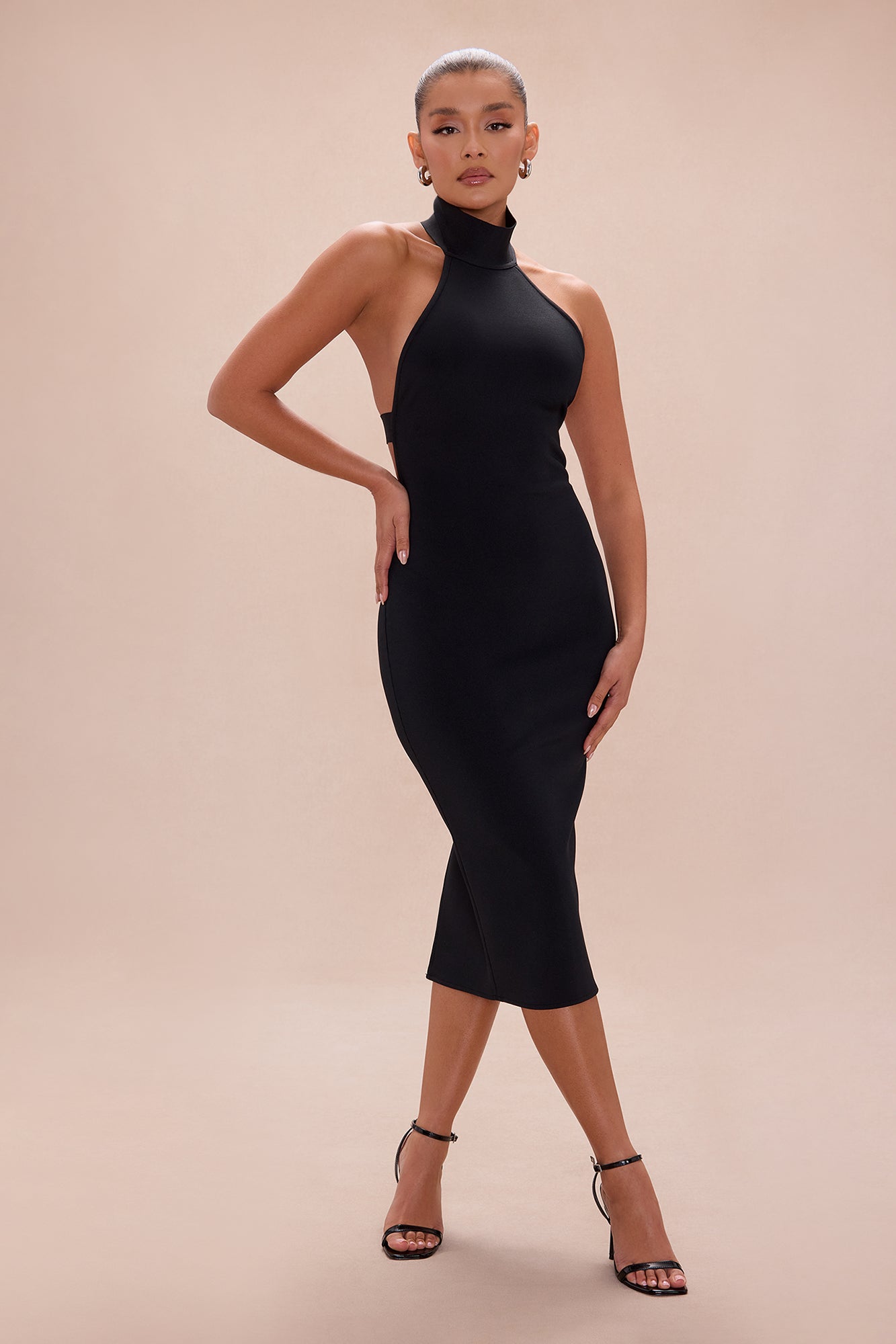 Jayden Backless Bandage Midi Dress - Black