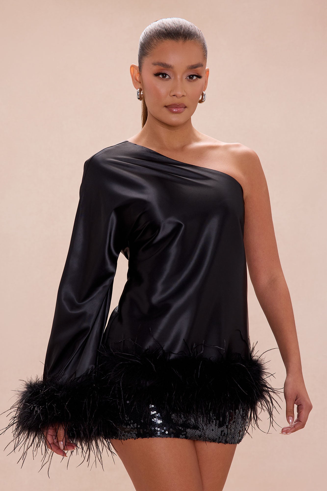 Jacqueline Feathered Satin Top - Black