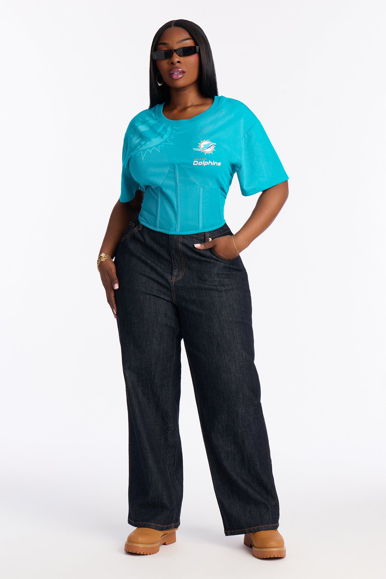 NFL Miami Dolphins Lace Up Top - Teal