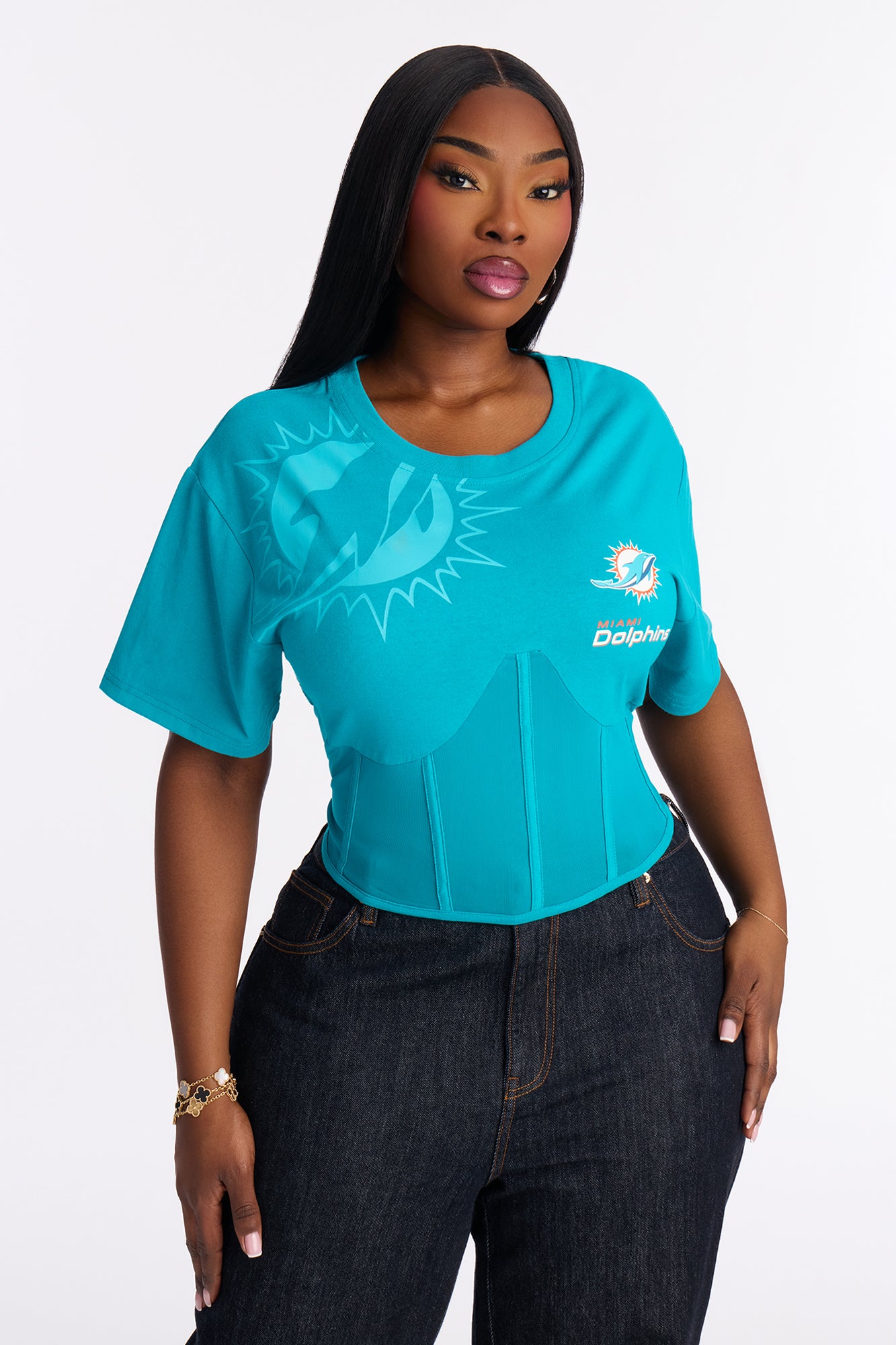 NFL Miami Dolphins Lace Up Top - Teal