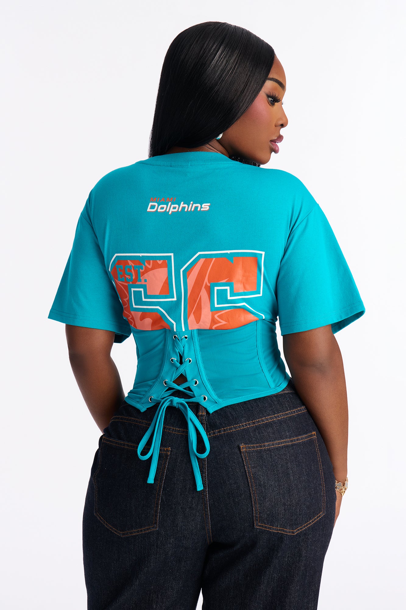 NFL Miami Dolphins Lace Up Top - Teal