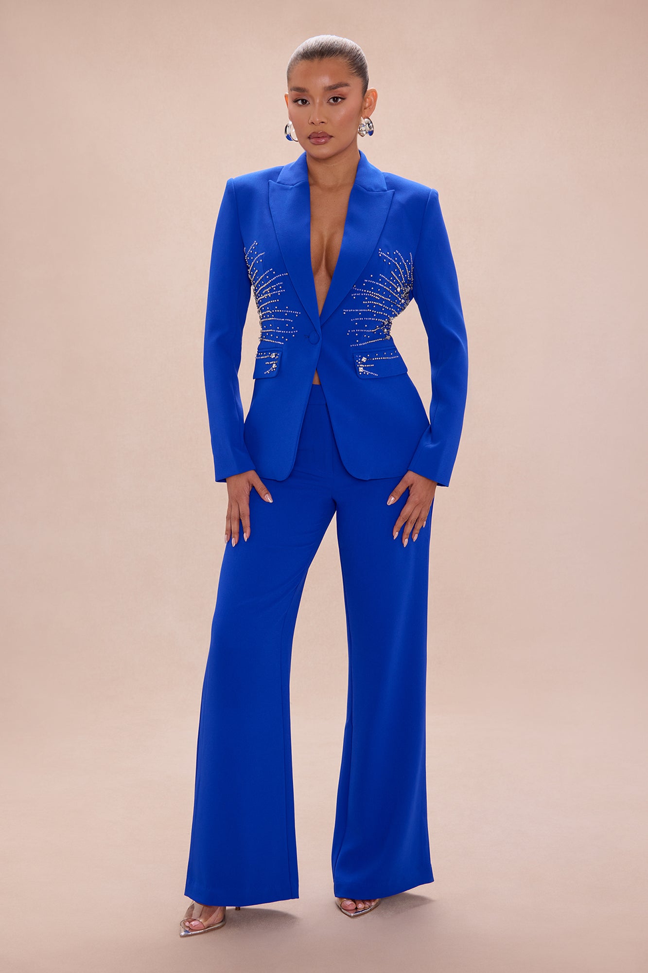 Riley Embellished Blazer Pant Set - Royal