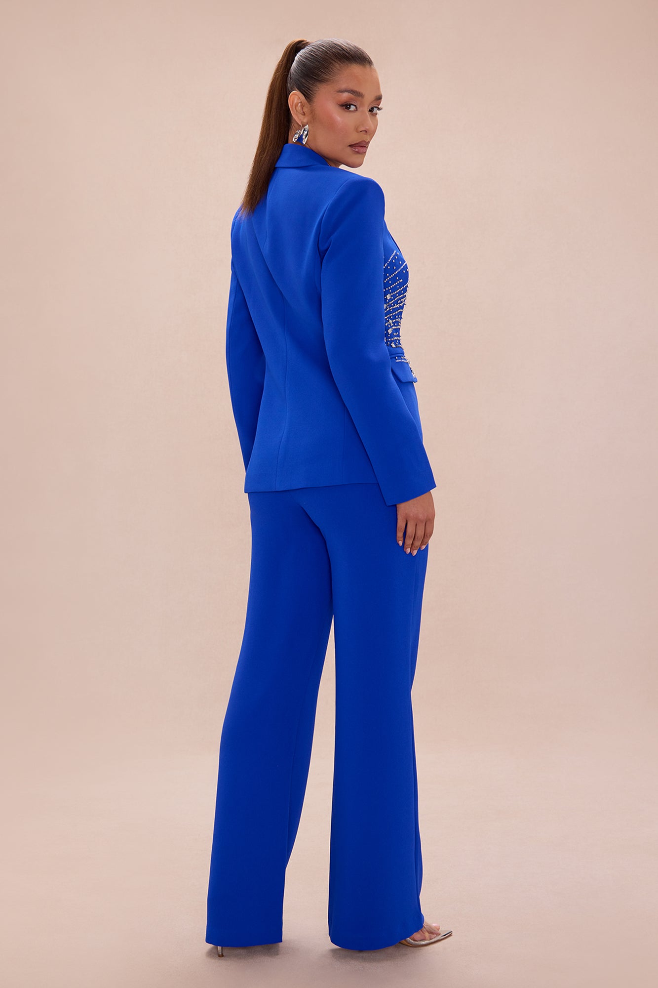 Riley Embellished Blazer Pant Set - Royal