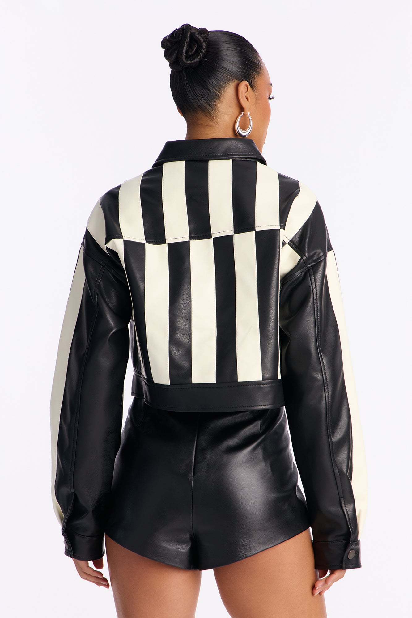 Get Over It Cropped Faux Leather Jacket - Black/White