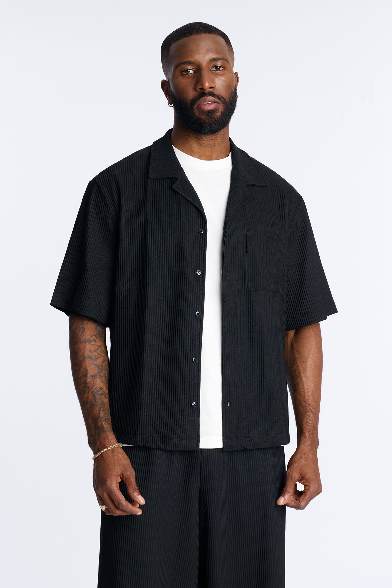 Show Up Short Sleeve Cuban Shirt - Black