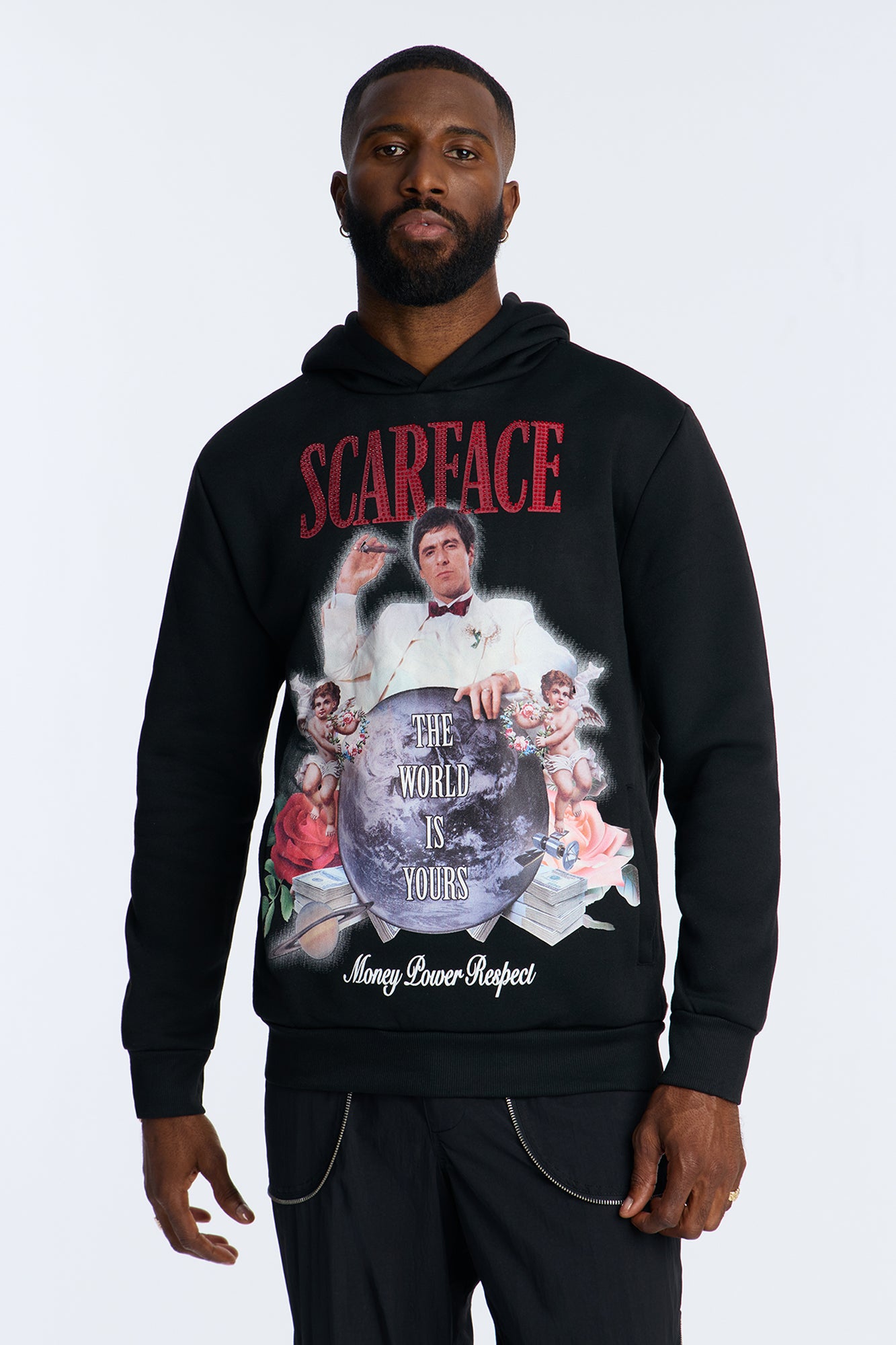 Scarface The World Is Yours Rhinestone Hoodie - Black