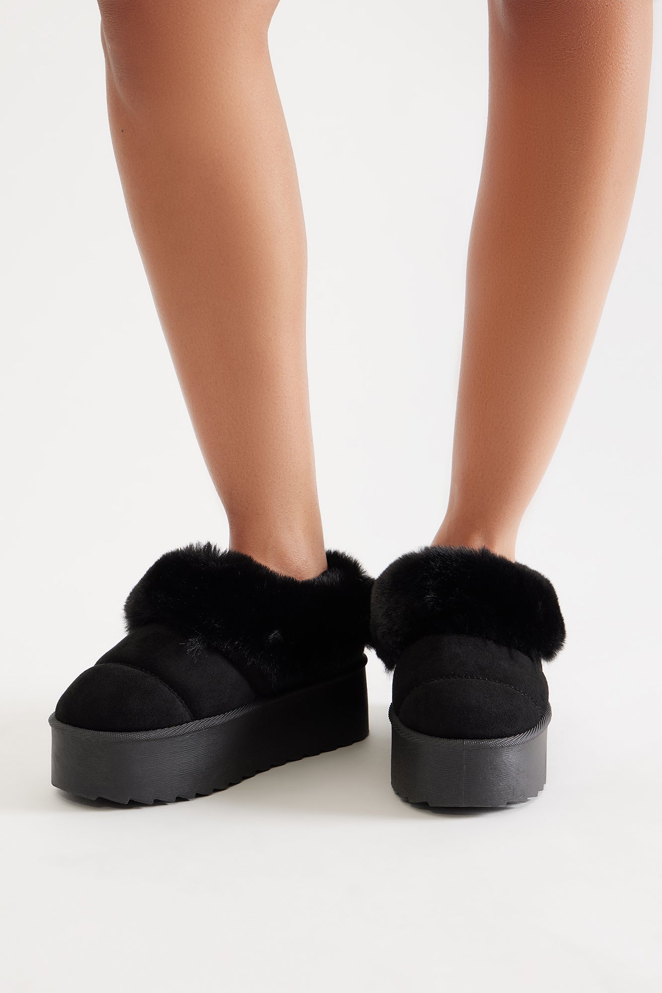 North Pole Fur Trim Booties - Black
