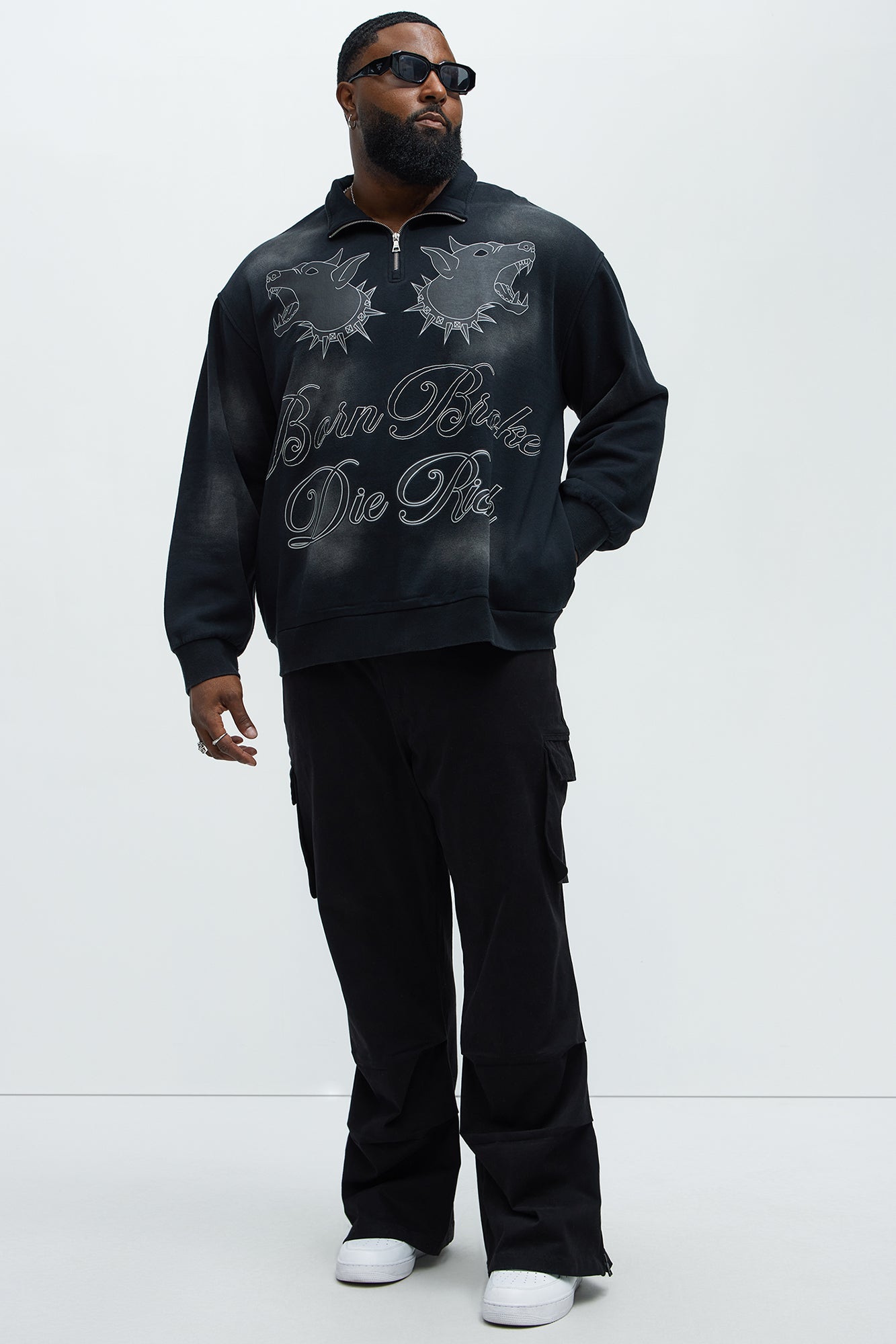 Tayson Die Rich Quarter Zip Sweatshirt - Black Wash