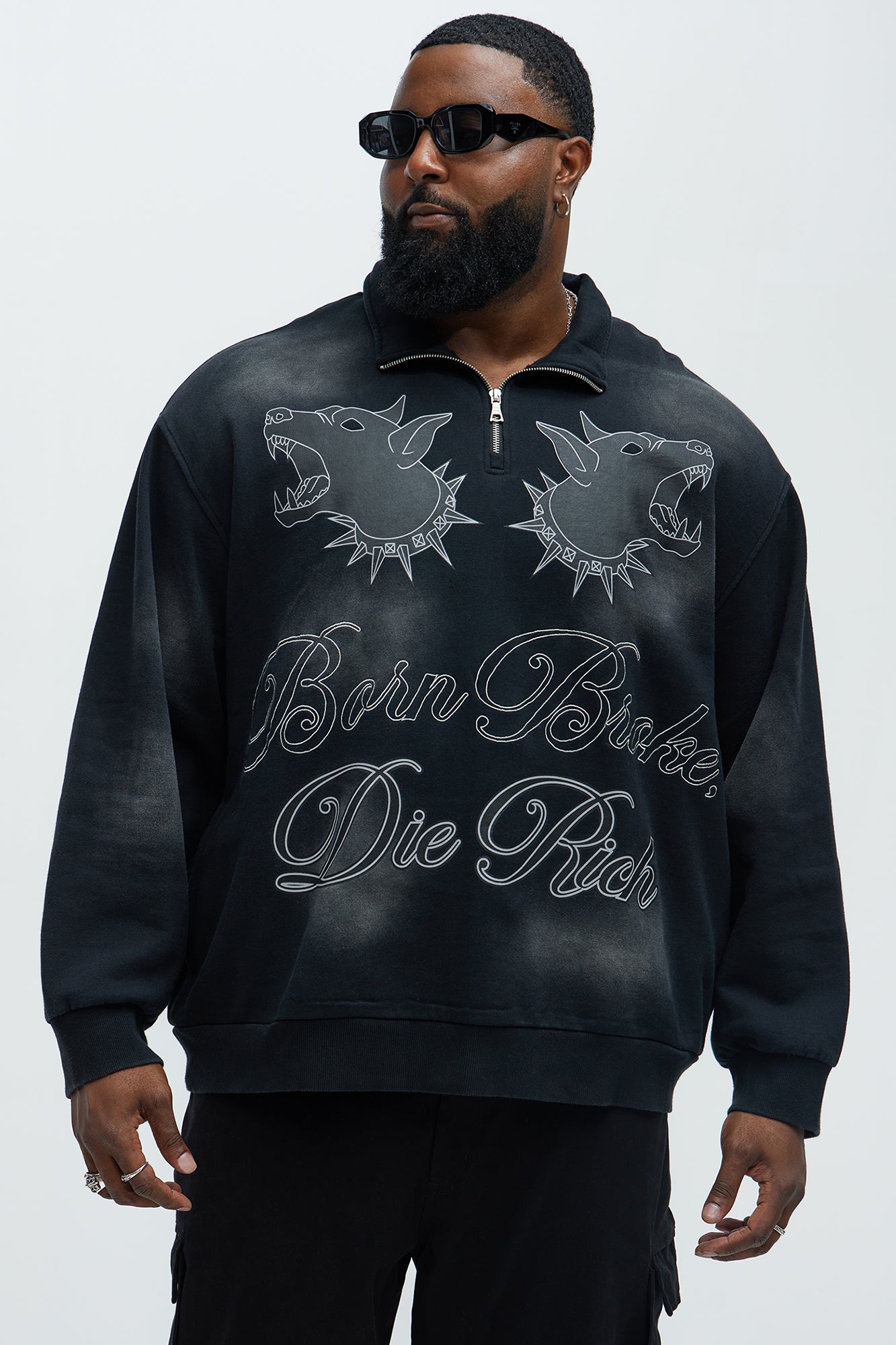 Tayson Die Rich Quarter Zip Sweatshirt - Black Wash